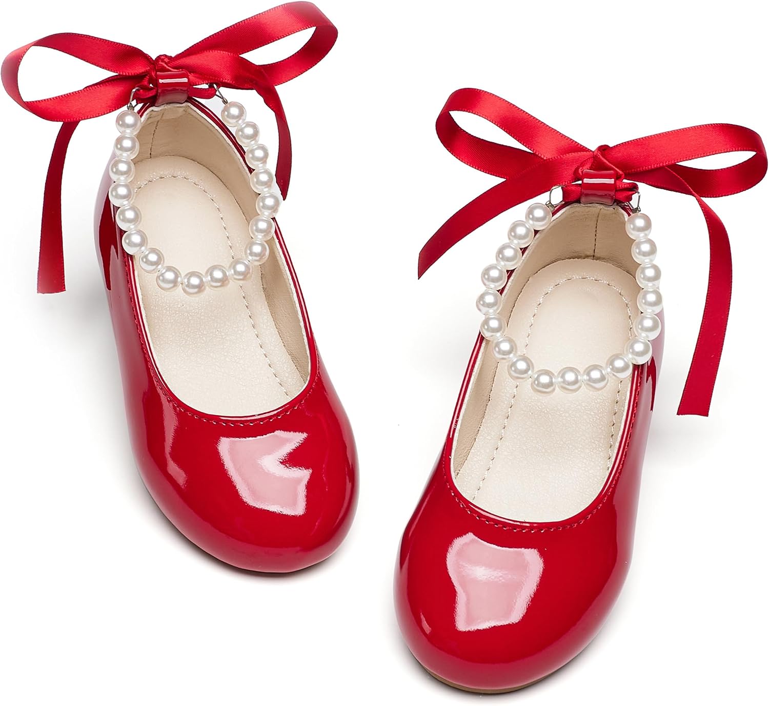 ZAPATOS PLANOS INFANTILES PHIRAMIN P20 CON DISEÑO FLORAL Y CORREA DE PERLAS ROJO - 1