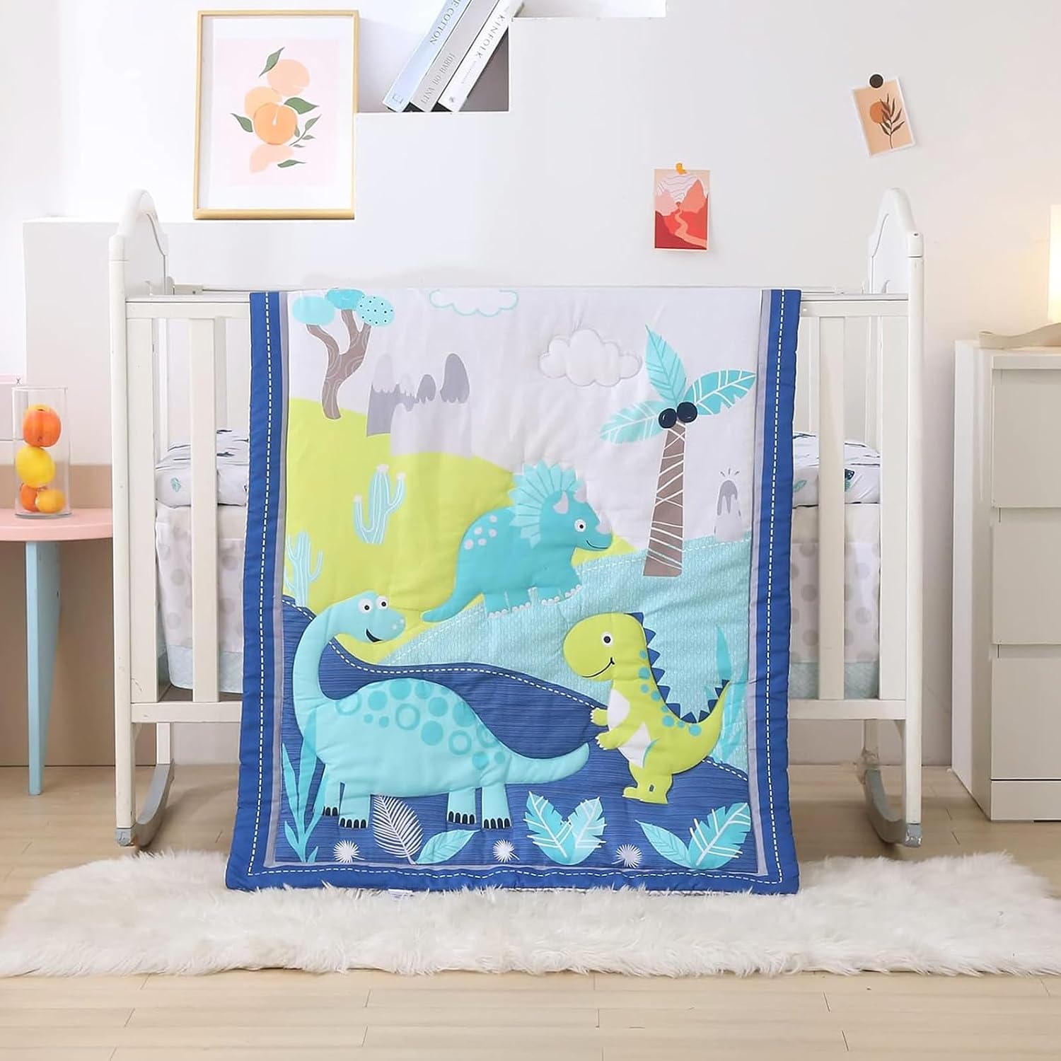 SET DE CAMA PARA CUNA WOWELIFE DISEÑO DINOSAURIO AZUL 3 PIEZAS - 1