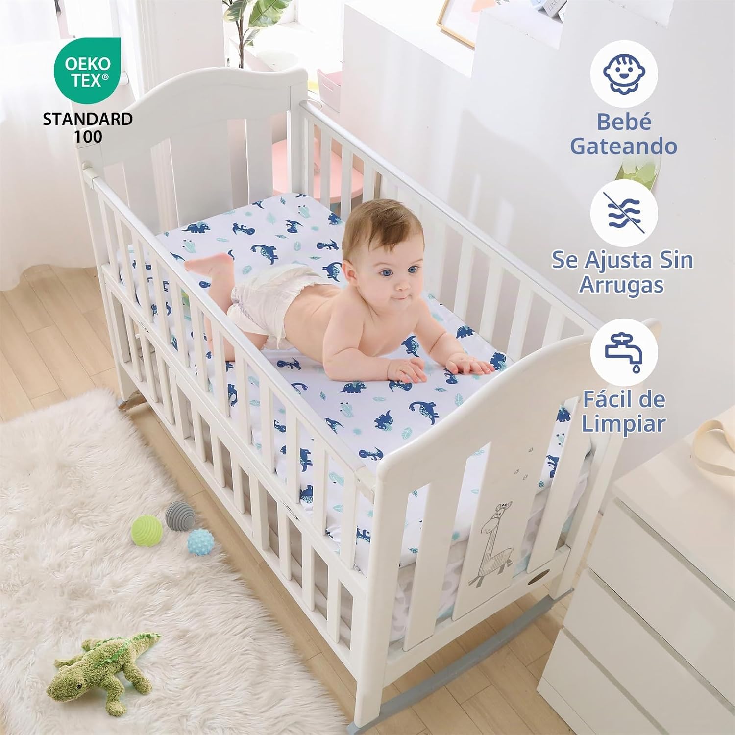 SET DE CAMA PARA CUNA WOWELIFE DISEÑO DINOSAURIO AZUL 3 PIEZAS - 3