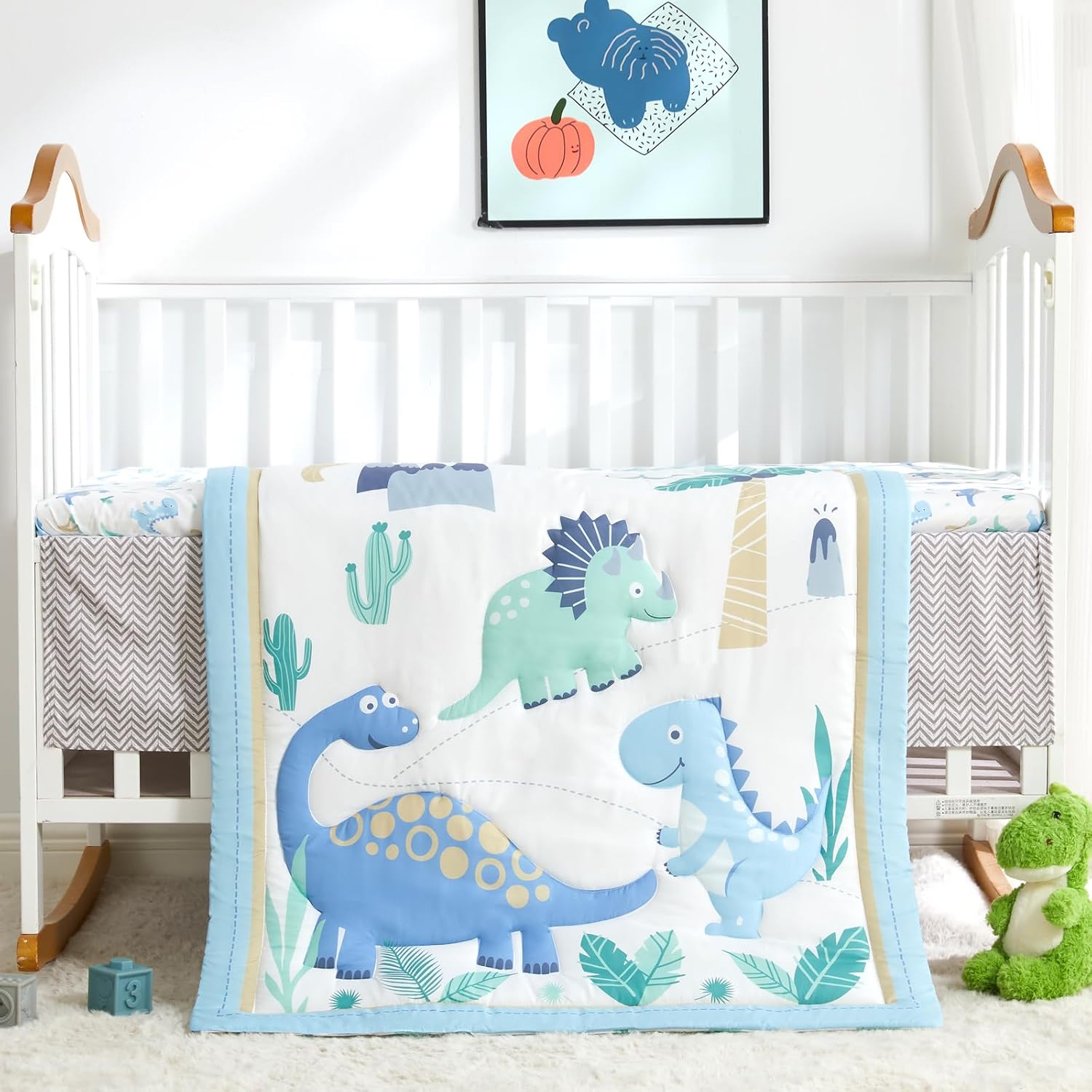 SET DE CAMA PARA CUNA WOWELIFE DISEÑO DINOSAURIO AZUL CLARO 3 PIEZAS - 2