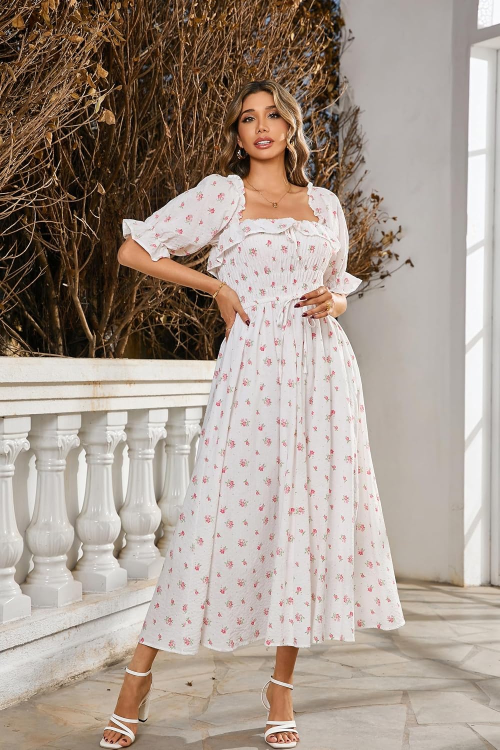 VESTIDO R.VIVIMOS MIDI FLORAL ALGODÓN 100% MANGA MEDIA - 4