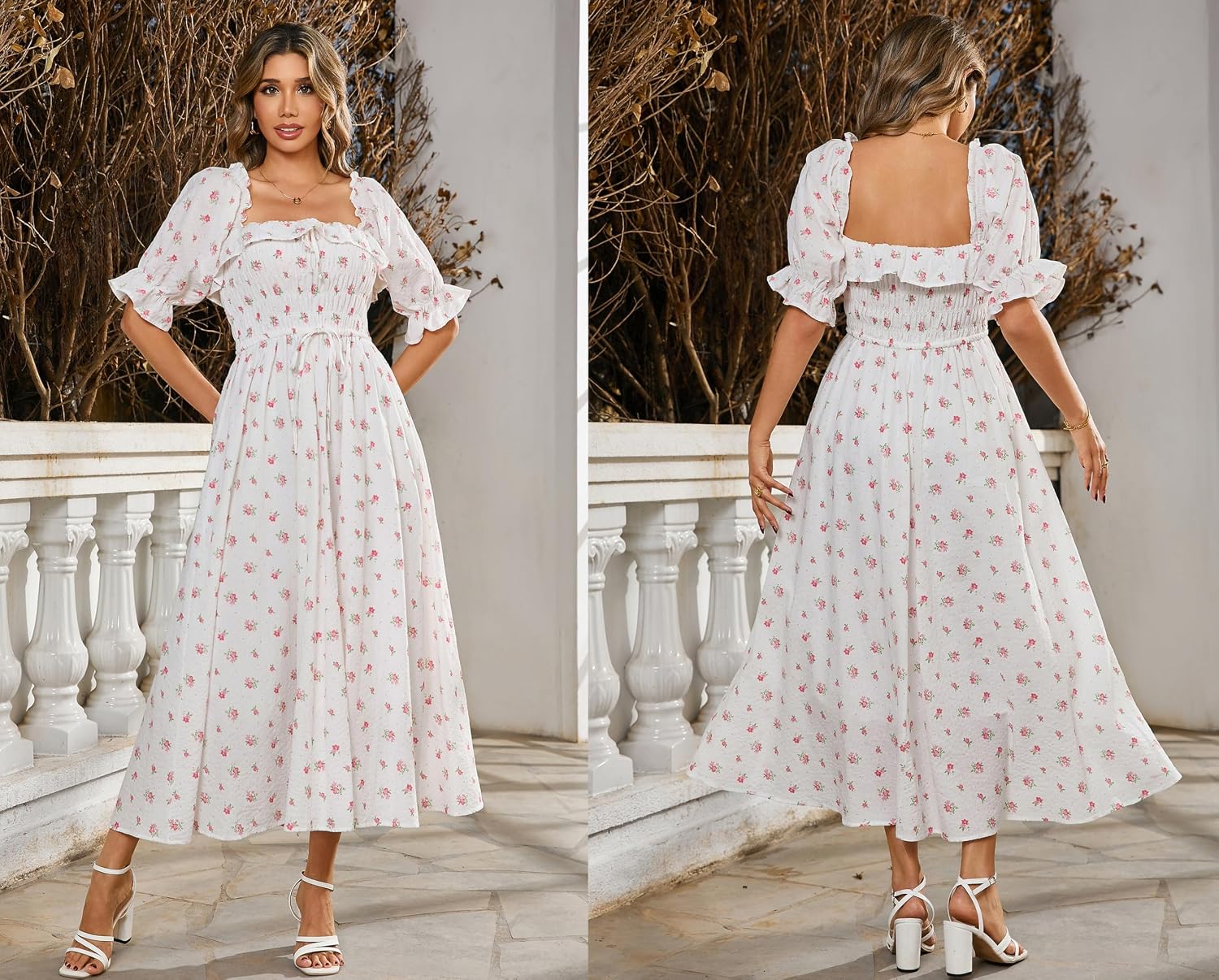 VESTIDO R.VIVIMOS MIDI FLORAL ALGODÓN 100% MANGA MEDIA - 5