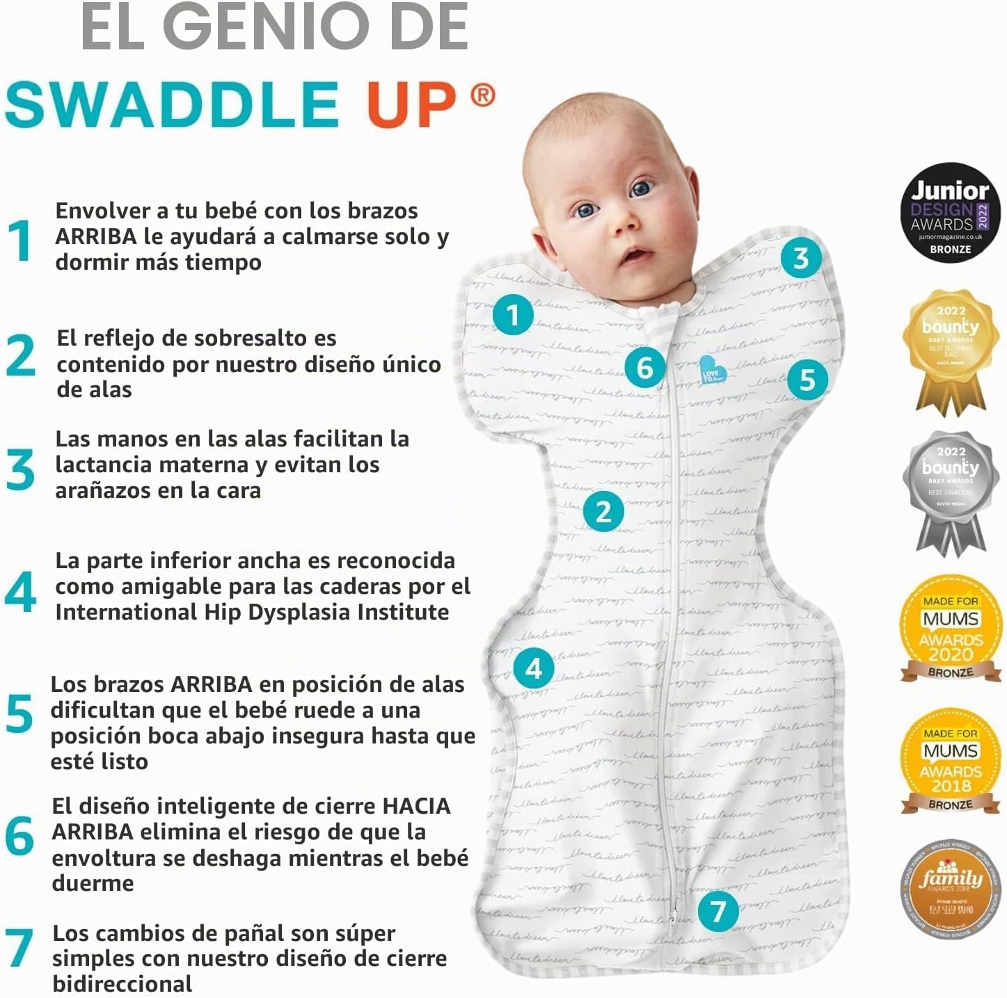 MANTA DE ENVOLVIMIENTO LOVE TO DREAM SWADDLE UP TALLA S 8-13 LBS PATA DE GALLO - 5