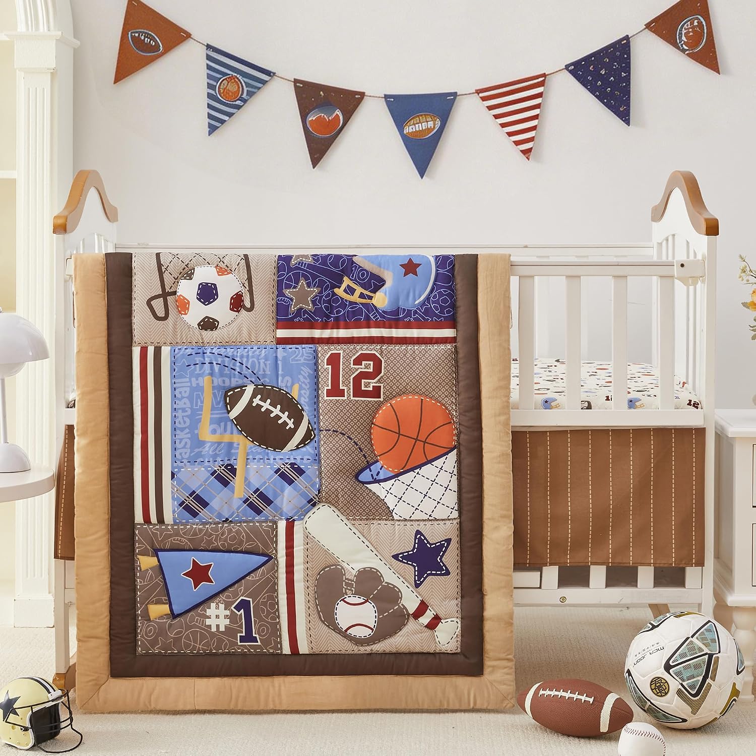 SET DE CAMA PARA CUNA WOWELIFE 3 PIEZAS TEMA DEPORTES MARRÓN - 1