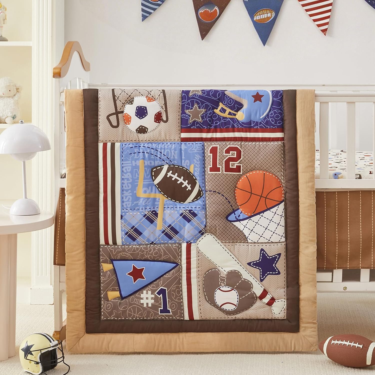 SET DE CAMA PARA CUNA WOWELIFE 3 PIEZAS TEMA DEPORTES MARRÓN - 2