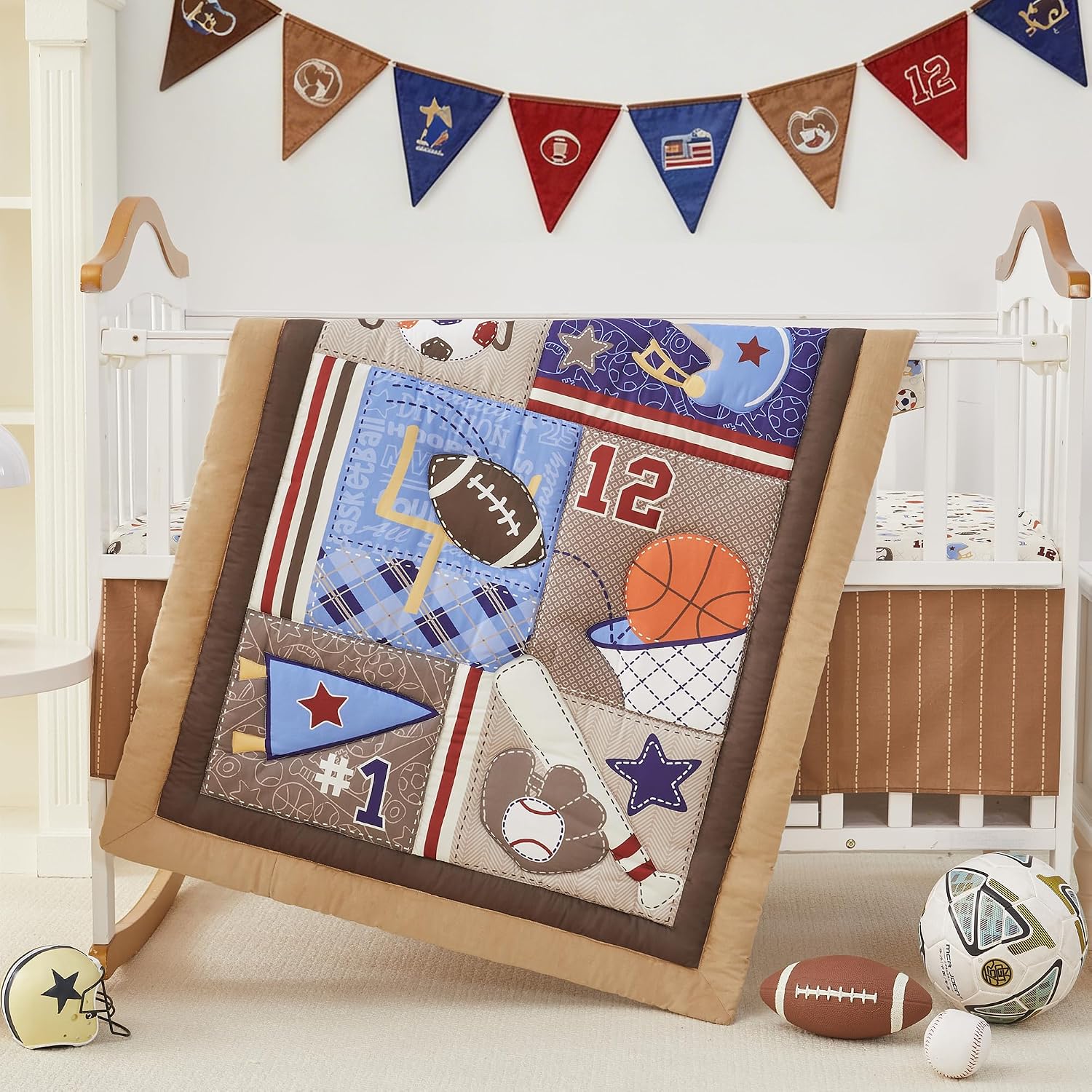 SET DE CAMA PARA CUNA WOWELIFE 3 PIEZAS TEMA DEPORTES MARRÓN - 3