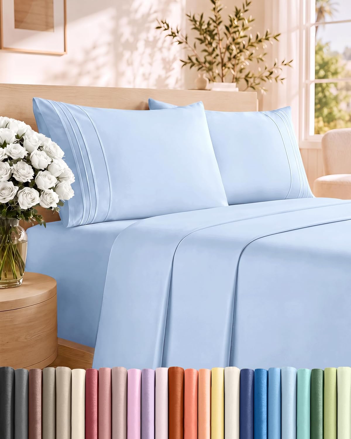 JUEGO DE SÁBANAS QUEEN 4 PIEZAS CGK UNLIMITED MICROFIBRA AZUL CIELO - 1