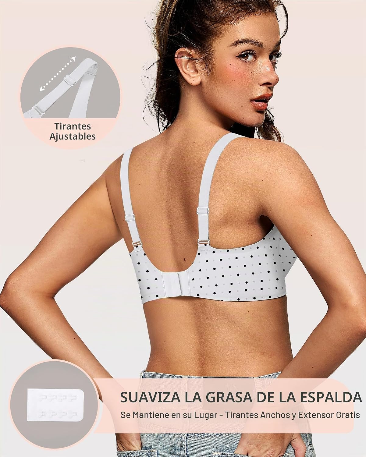 SOSTÉN OEAK JELLY SIN ARO ESCOTADO PUSH UP BLANCO CON LUNARES - 3