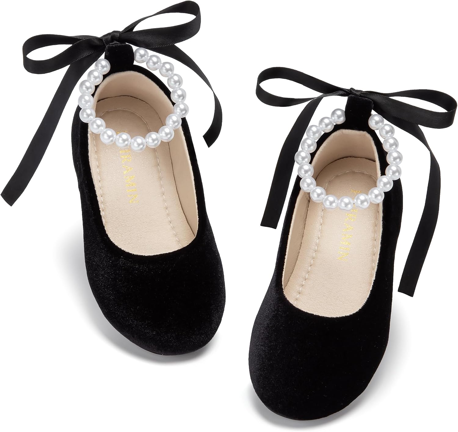 ZAPATOS PLANOS PHIRAMIN P20 TERCIOPELO NEGRO CON FLORES PARA NIÑA - 1