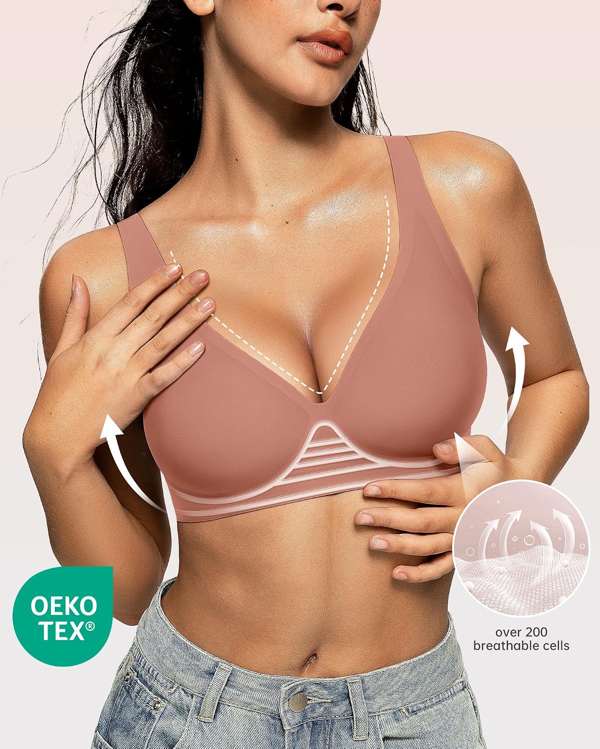 SOSTÉN OEAK JELLY SIN VARILLAS ESCOTE EN V ROSA POLVORIENTO - 2