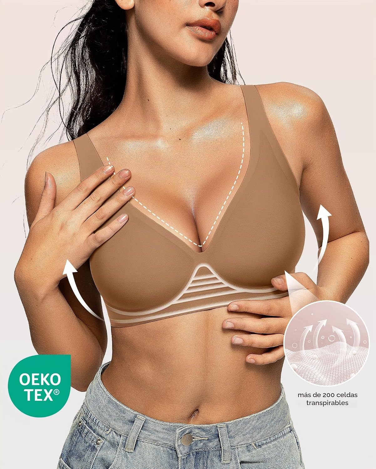 SOSTÉN OEAK JESSCIA SIN ARO ESCOTADO V PUSH UP BEIGE - 2