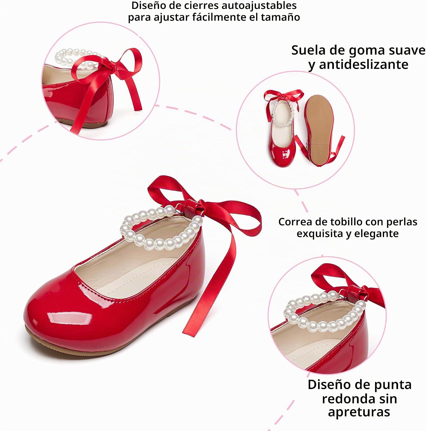 ZAPATOS PLANOS INFANTILES PHIRAMIN P20 CON CORREA DE PERLAS ROJO - 5