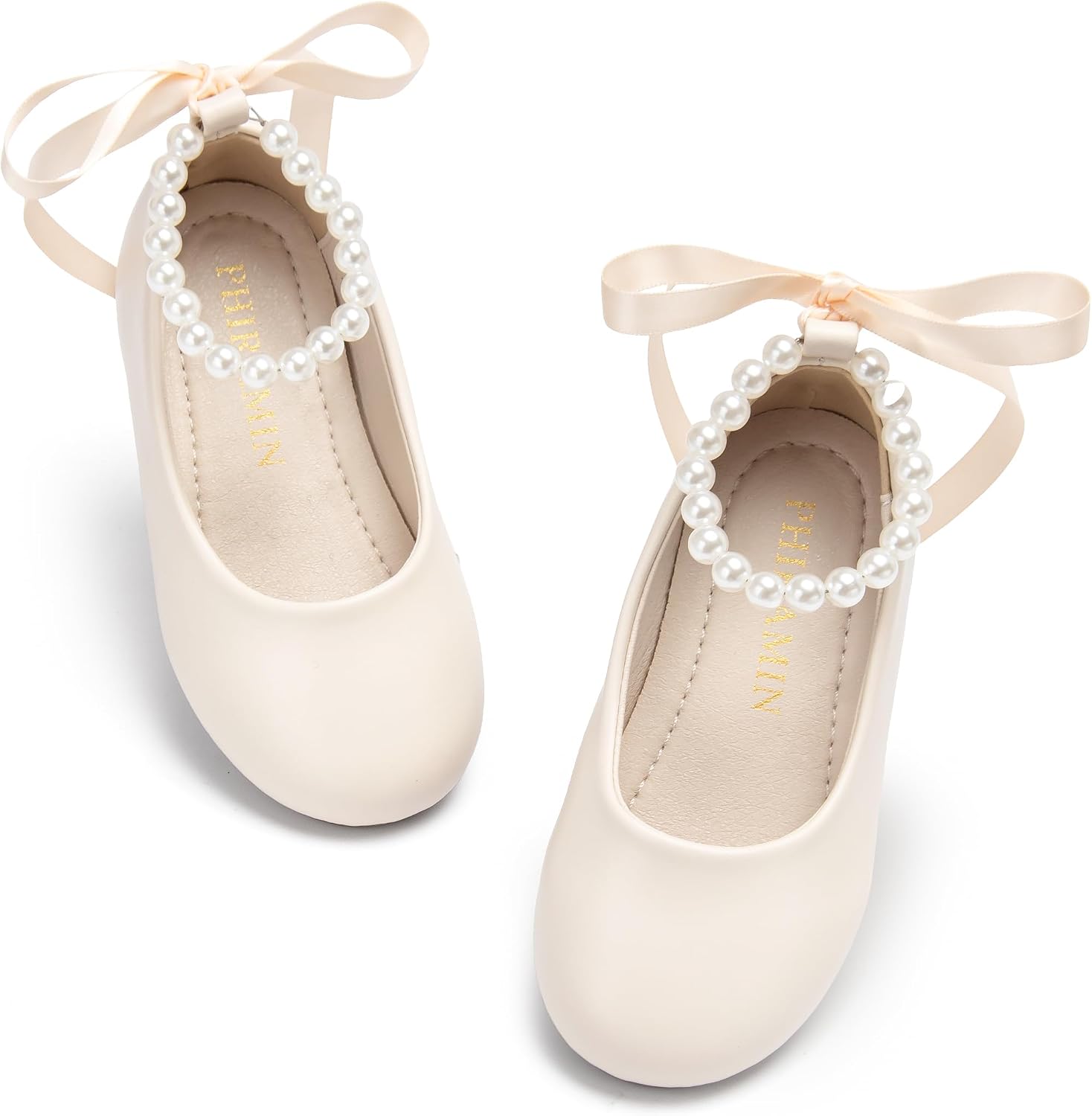ZAPATOS PLANOS PHIRAMIN NIÑA FLORES CORREA PERLAS BEIGE - 1