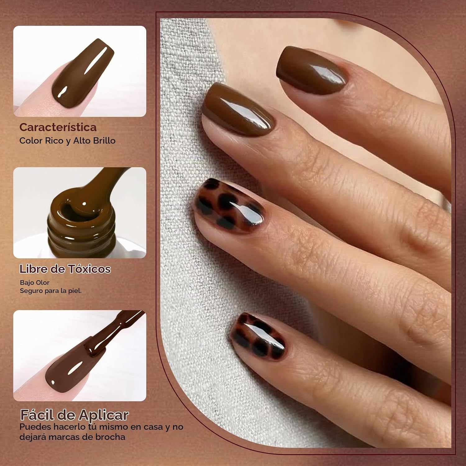 ESMALTE DE UÑAS GEL BORN PRETTY SET MARRÓN BURDEO VINO CARAMELO 6 BOTELLAS - 5