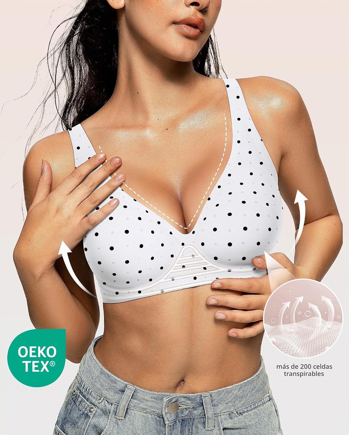SOSTÉN OEAK JELLY SIN ARO ESCOTADO PUSH UP BLANCO CON LUNARES - 2