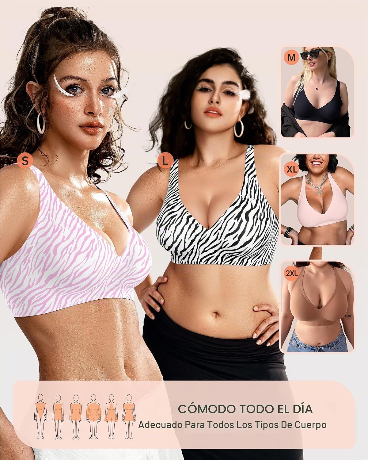 SOSTÉN OEAK JELLY SIN ARO ESCOTADO PUSH UP SIN COSTURAS ZEBRA PRINT BLACK - 5
