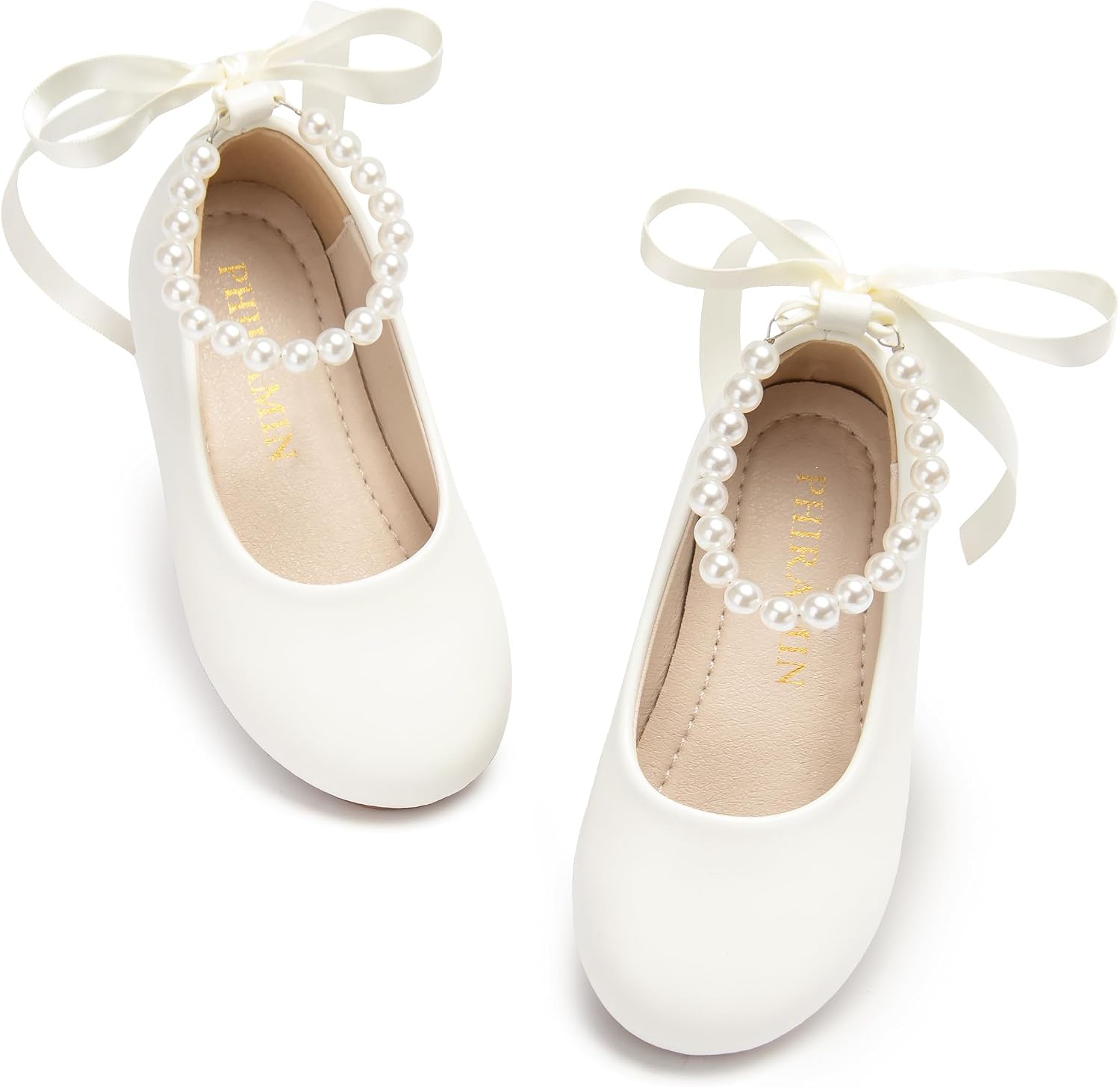 ZAPATOS BAILARINAS PHIRAMIN NIÑA FLORES CORREA PERLA BLANCO MARFIL - 1