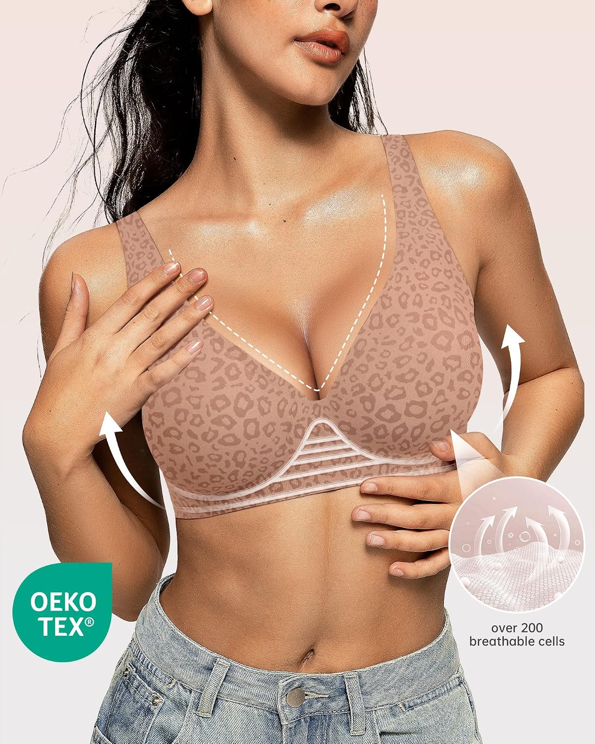 SOSTÉN OEAK JELLY SIN ARO ESCOTADO PUSH UP MODELO JESSCIA CAFÉ CLARO - 2