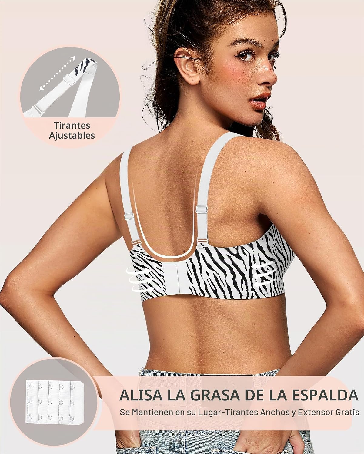SOSTÉN OEAK JELLY SIN ARO ESCOTADO PUSH UP JESSCIA ESTAMPADO CEBRA NEGRO - 3