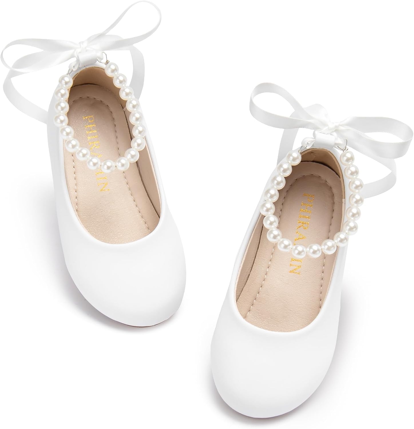 ZAPATOS BAILARINAS PHIRAMIN NIÑA FLORES CORREA PERLAS BLANCO - 1