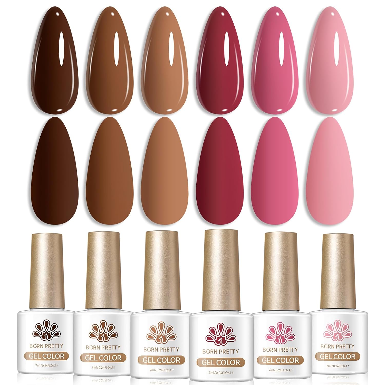 ESMALTE GEL BORN PRETTY SET 6 COLORES OTOÑO CHOCOLATE CARAMELO BURDEO - 1