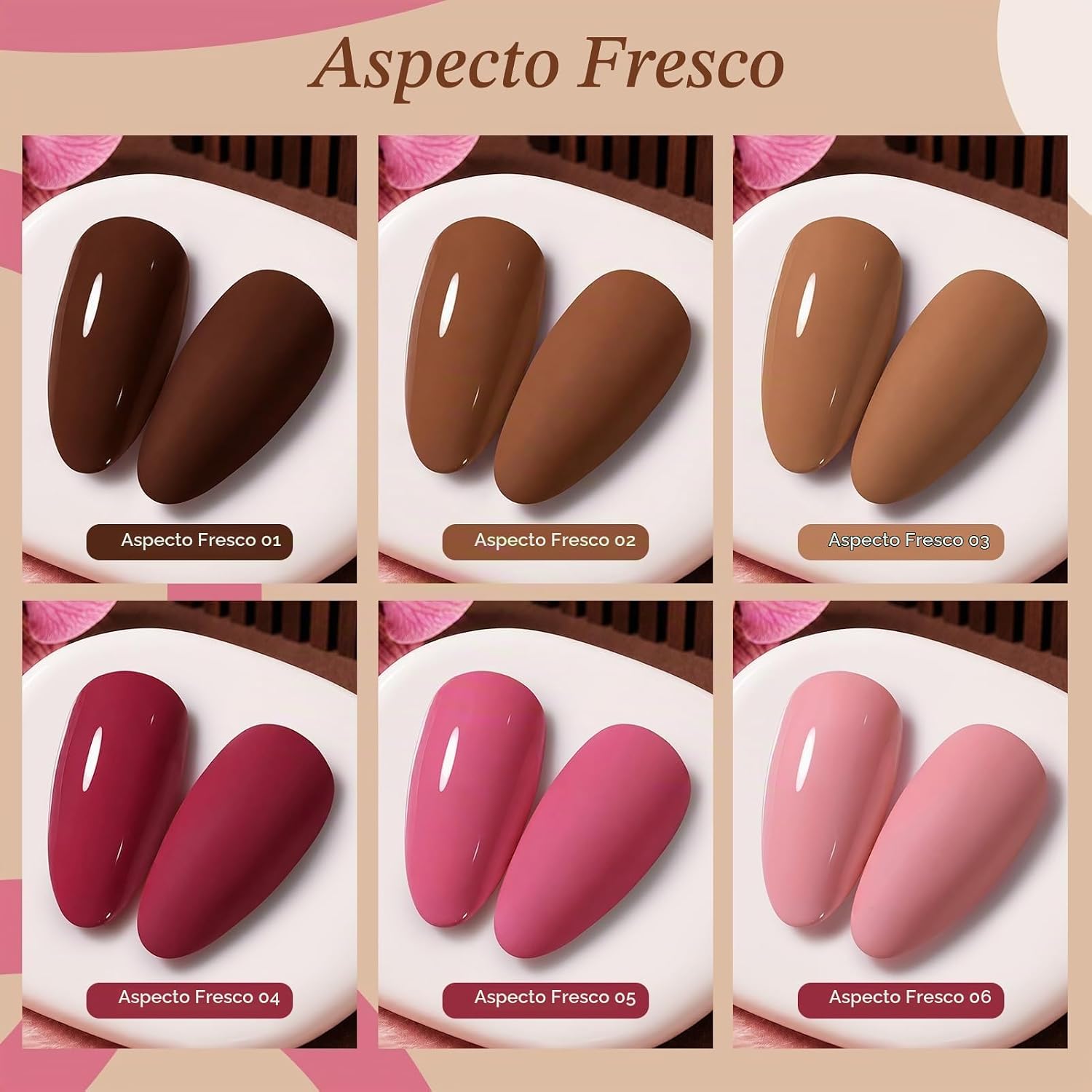 ESMALTE GEL BORN PRETTY SET 6 COLORES OTOÑO CHOCOLATE CARAMELO BURDEO - 2