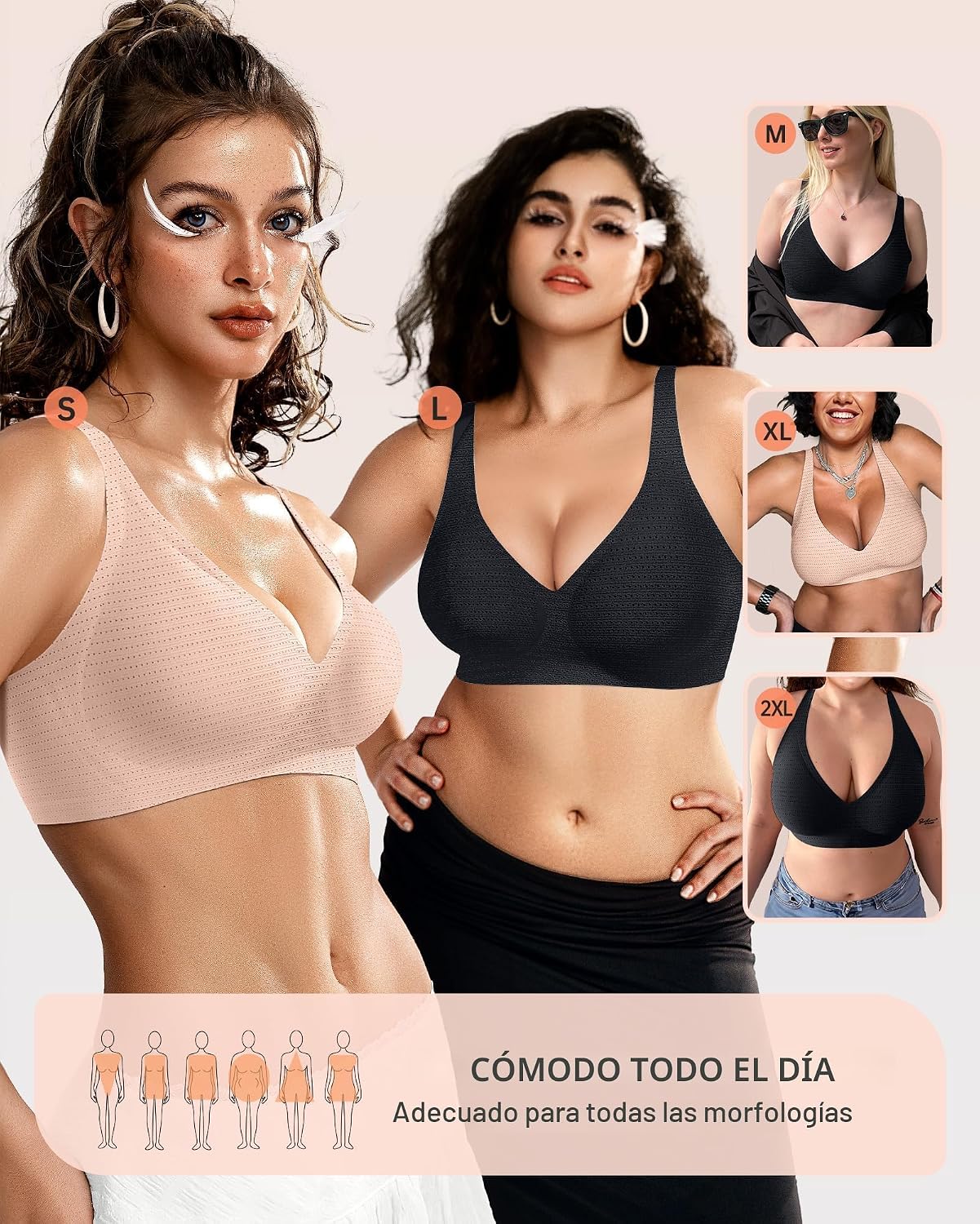 SOSTÉN OEAK JELLY WIRELESS DEEP V CÓMODO SIN VARILLAS COOL NUDE - 5