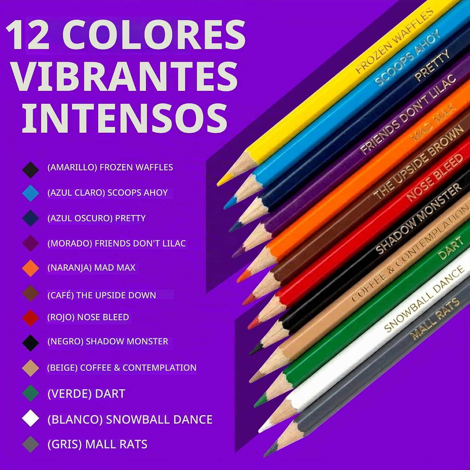 LÁPICES DE COLOR PUN LABS MYSTERY LIGHTS SET 12 PIEZAS CON ESTAMPADO FOIL - 2