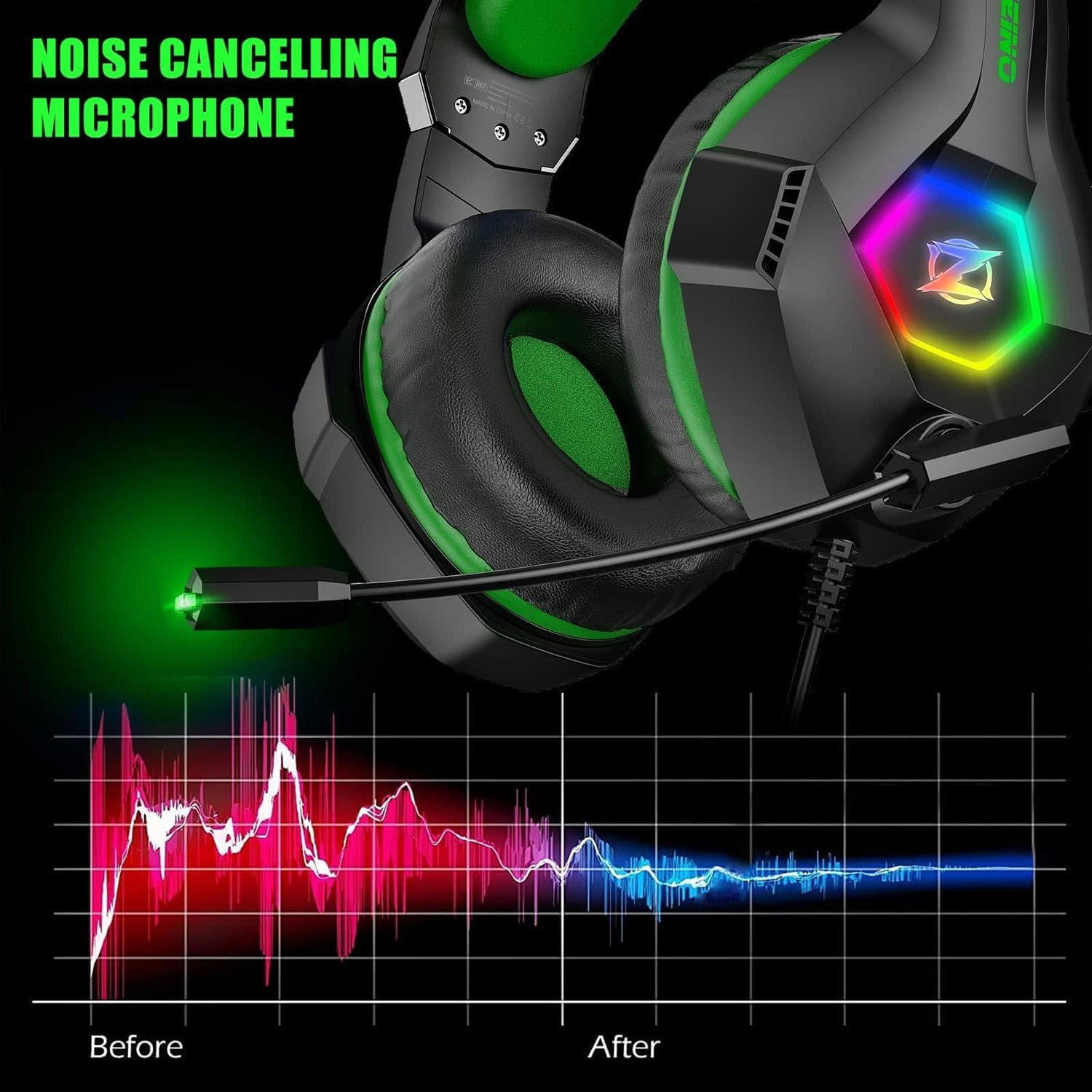 HEADSET GAMING OZEINO 7.1 SURROUND SOUND PARA PC PS4 PS5 XBOX VERDE - 3