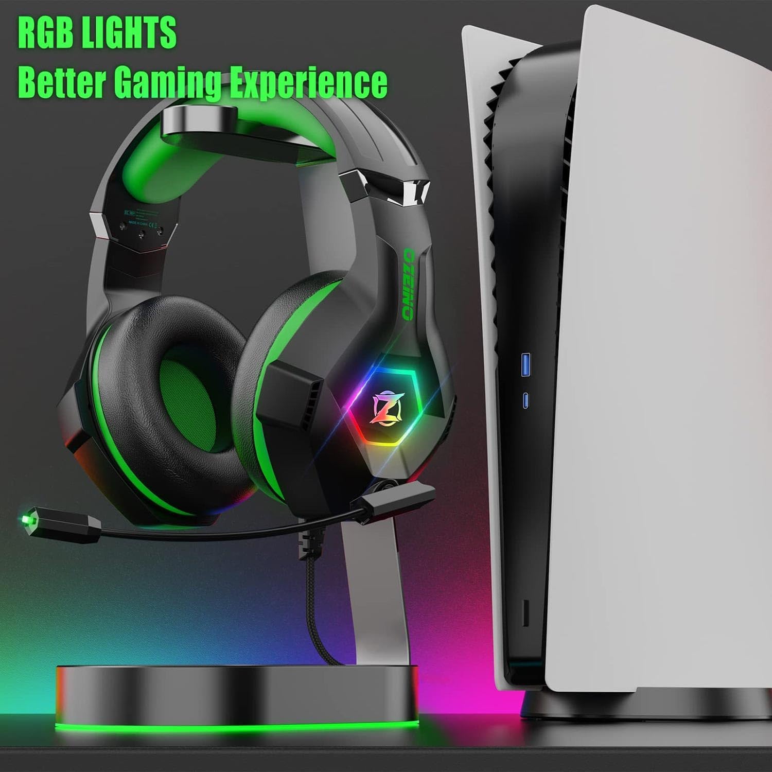 HEADSET GAMING OZEINO 7.1 SURROUND SOUND PARA PC PS4 PS5 XBOX VERDE - 5