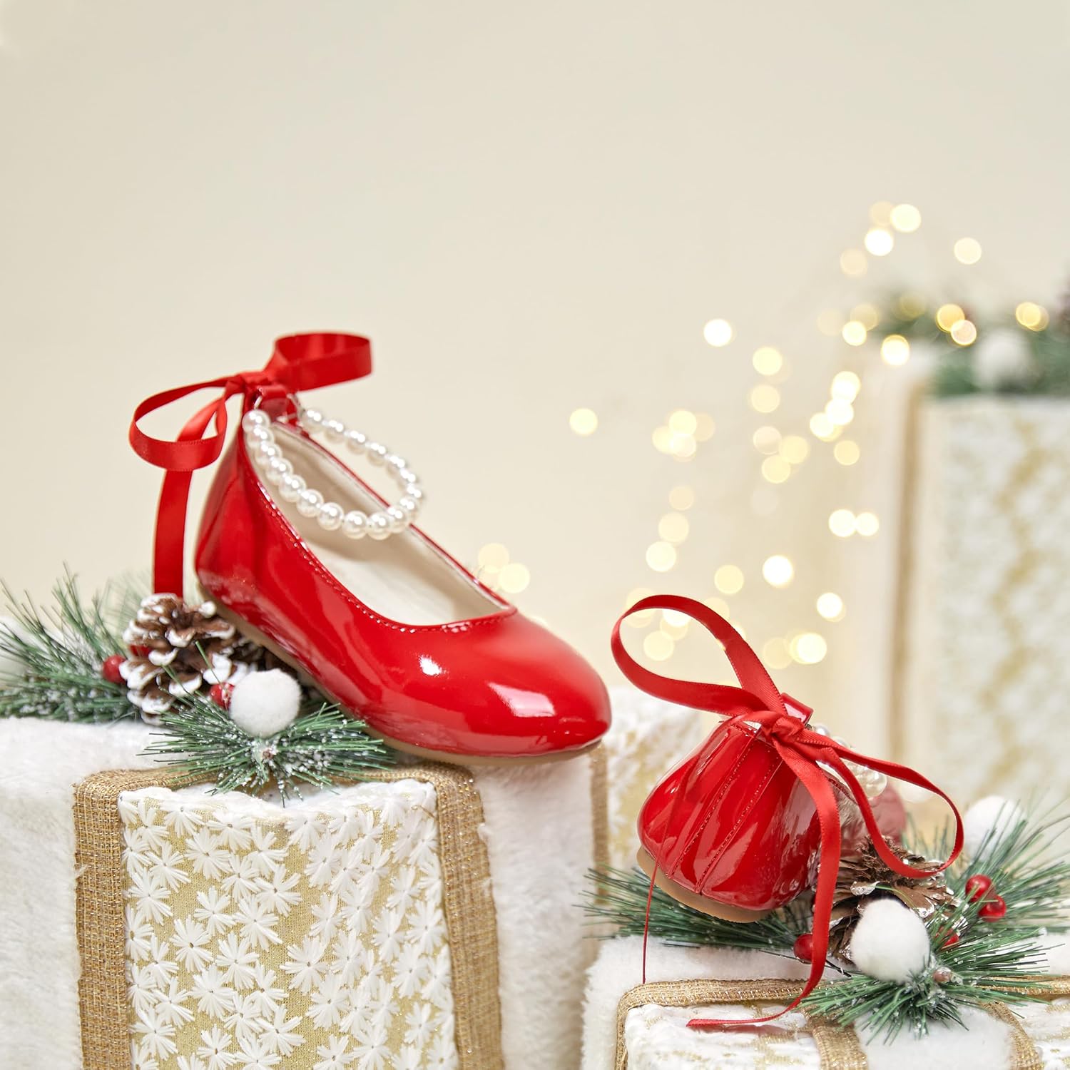 ZAPATOS BAILARINAS PHIRAMIN NIÑA CON CORREA DE PERLAS ROJO TALLA 23 - 3