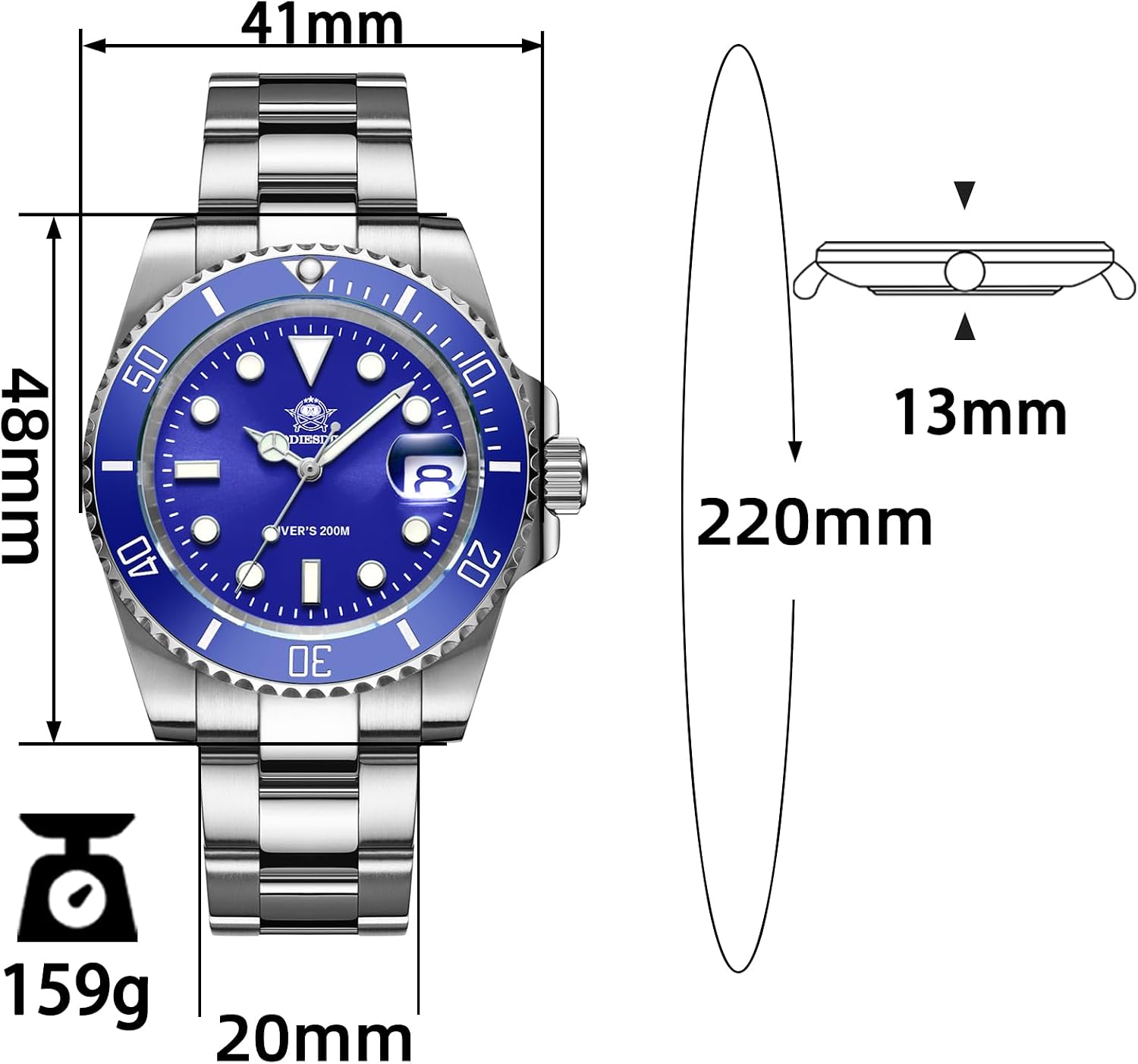 RELOJ DE PULSERA ADDIESDIVE 41 MM MOVIMIENTO DE CUARZO RESISTENTE AL AGUA 200 M - 3