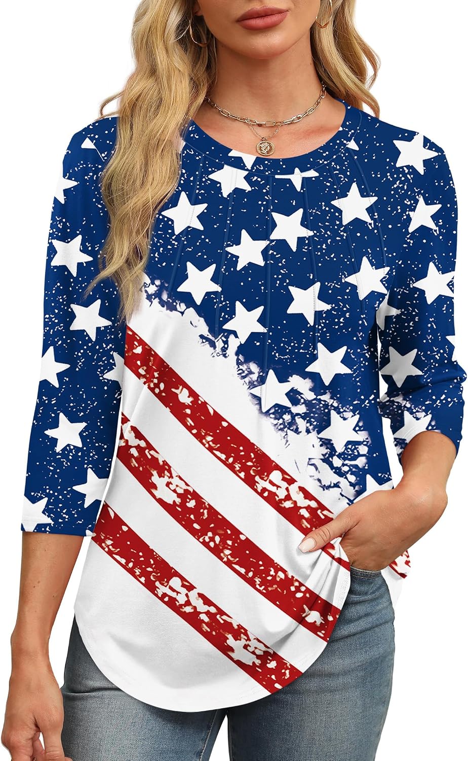 BLUSA XIEERDUO MANGA 3/4 CUELLO REDONDO PLISADA BLANCO - 2