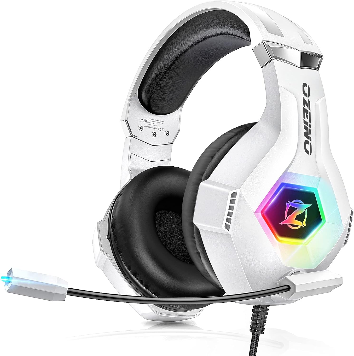 HEADSET GAMING OZEINO 7.1 SURROUND SOUND CON MICRÓFONO CANCELADOR DE RUIDO Y LUZ RGB BLANCO - 1