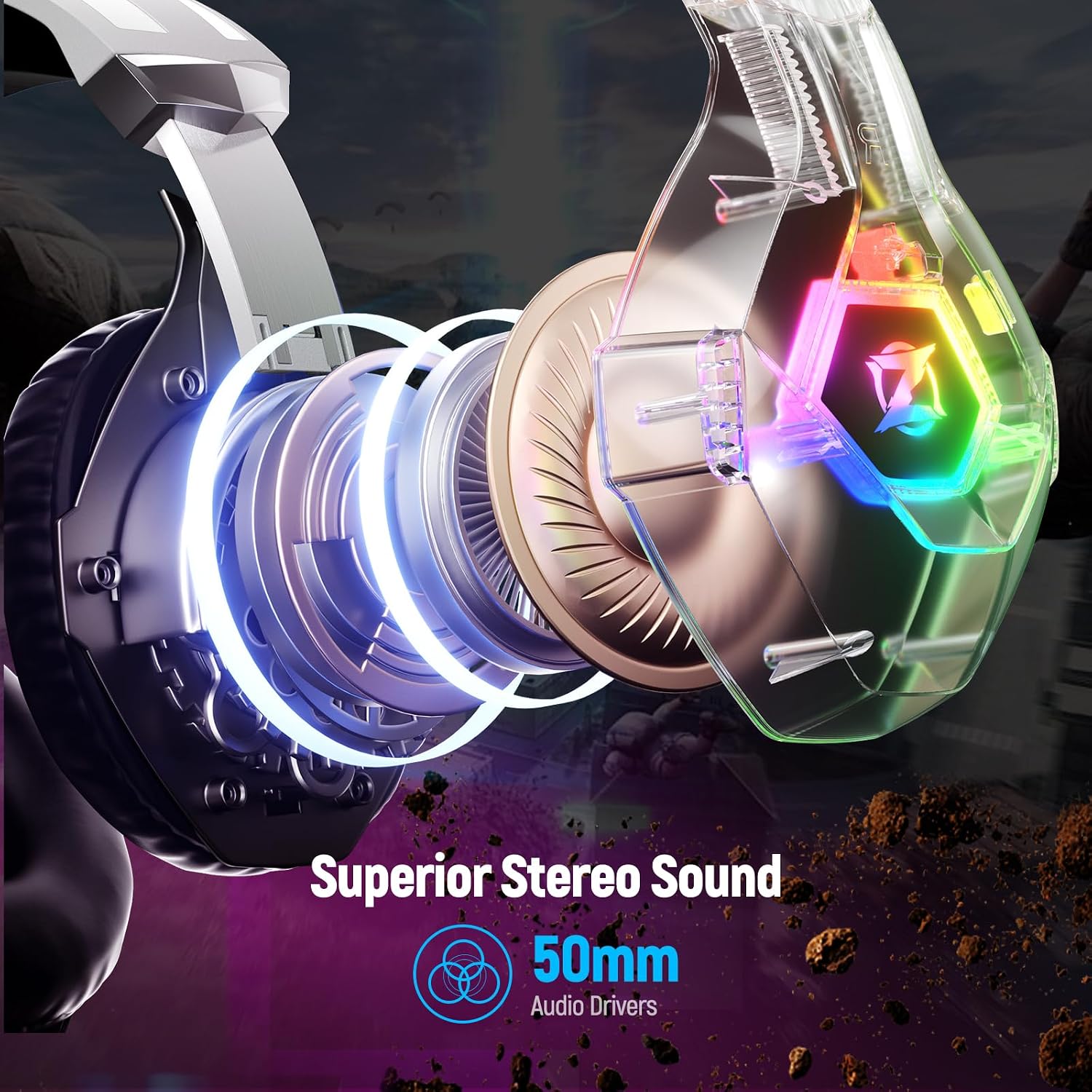 HEADSET GAMING OZEINO 7.1 SURROUND SOUND CON MICRÓFONO CANCELADOR DE RUIDO Y LUZ RGB BLANCO - 3