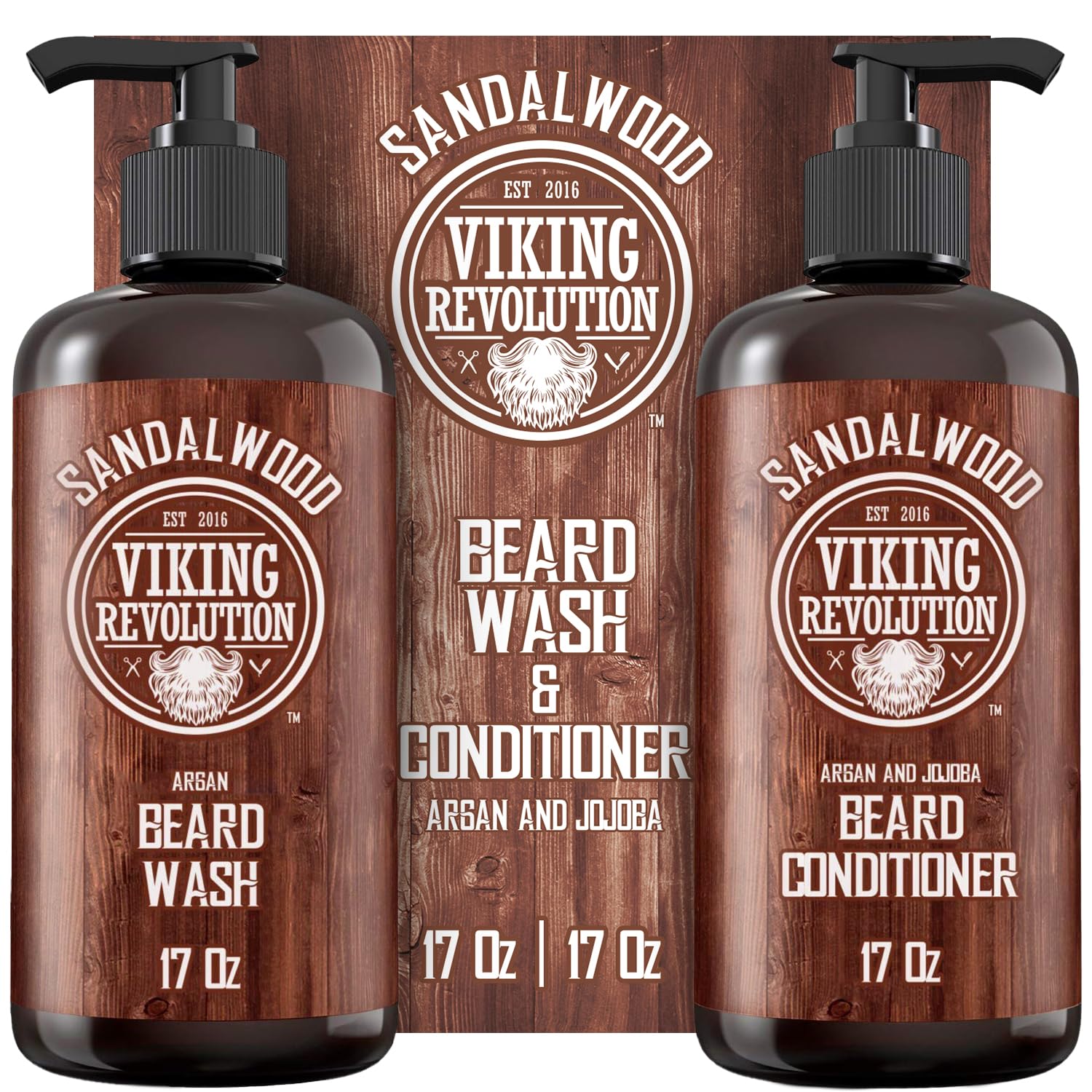SET DE BARBA VIKING REVOLUTION SHAMPOO Y ACONDICIONADOR SÁNDALO 17 OZ - 1