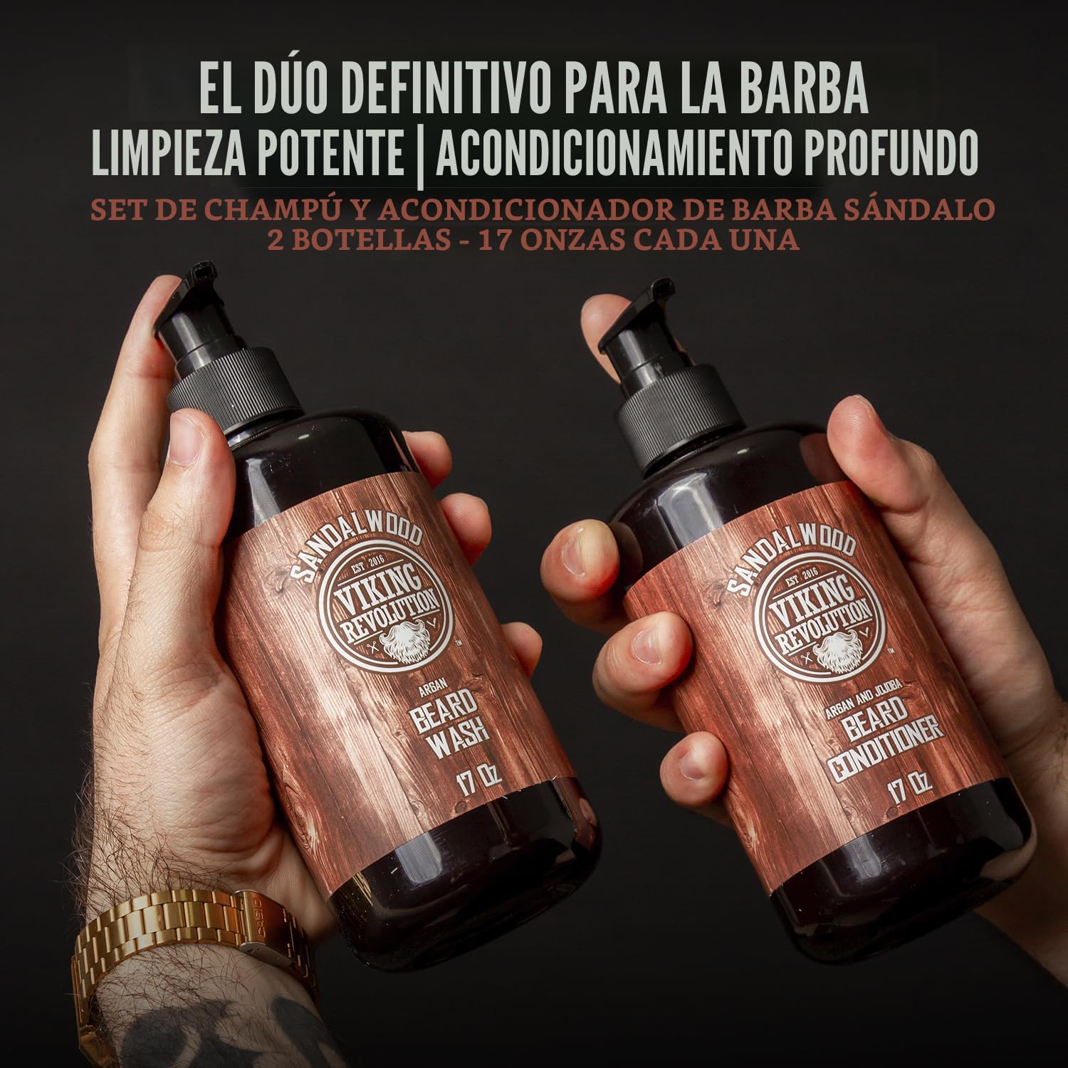 SET DE BARBA VIKING REVOLUTION SHAMPOO Y ACONDICIONADOR SÁNDALO 17 OZ - 2