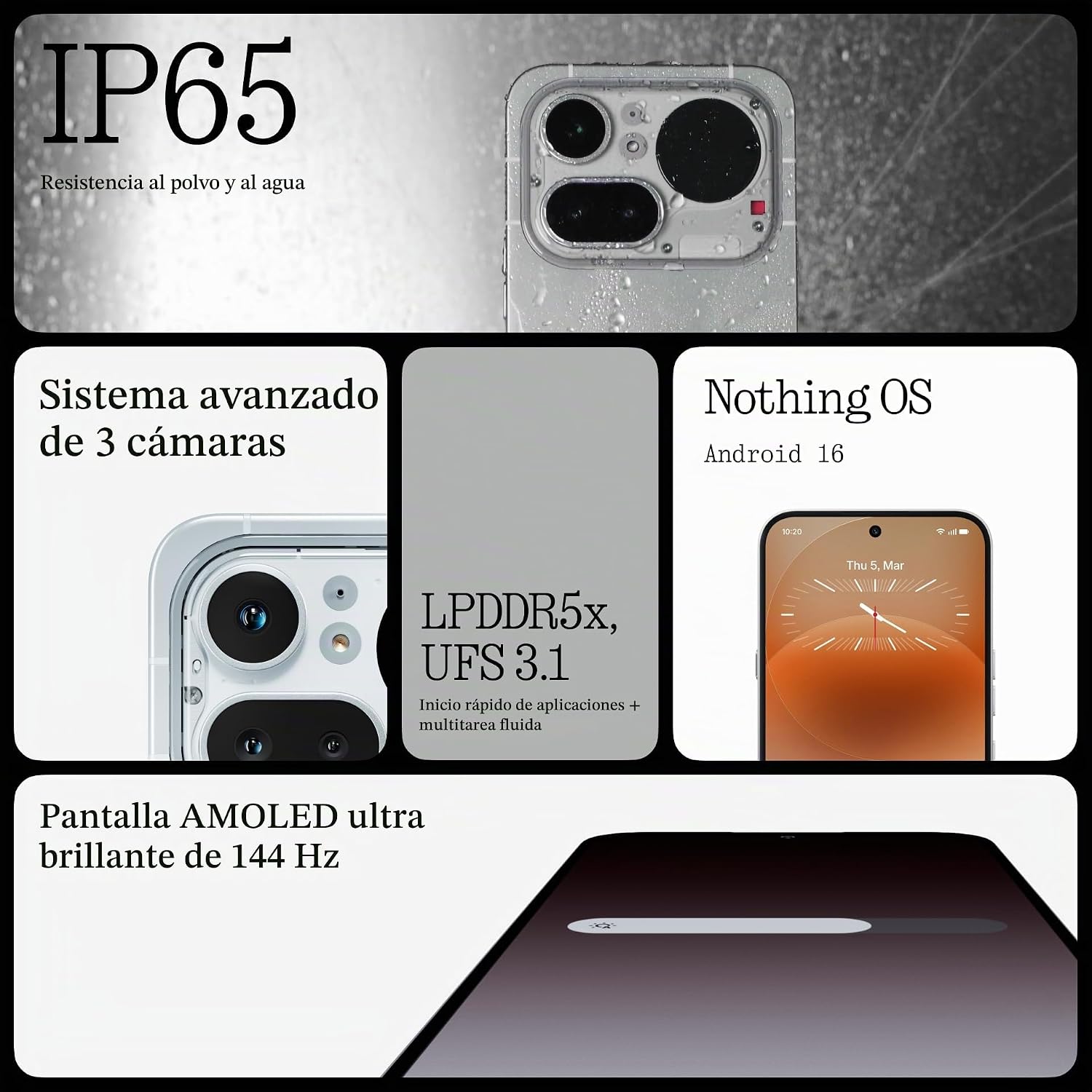 SMARTPHONE NOTHING PHONE 4A PRO DESBLOQUEADO ANDROID 16 PLATA 8GB 128GB - 4