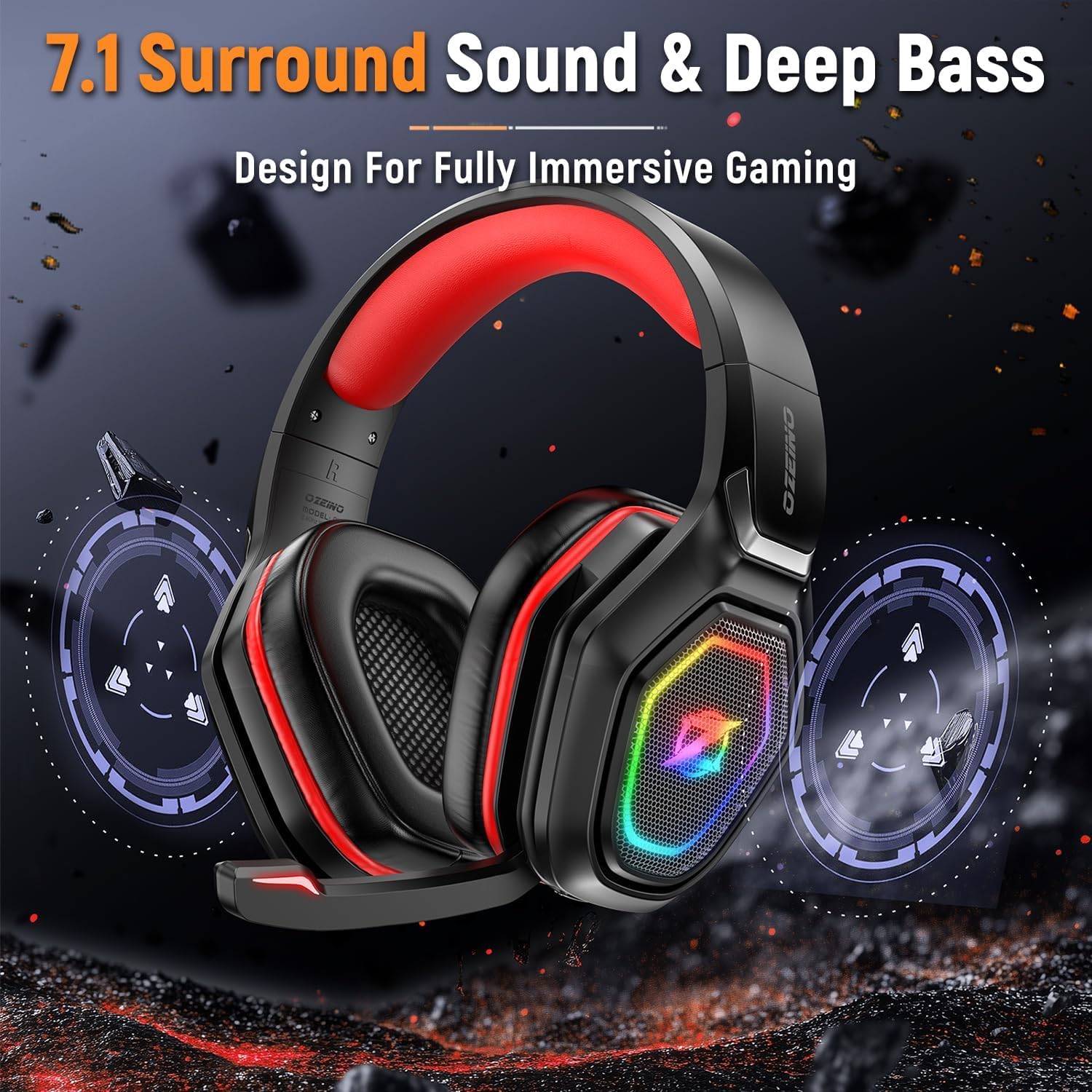 AUDÍFONO GAMING INALÁMBRICO OZEINO 2.4GHZ CON MICRÓFONO FLIP PARA PS5, PS4 Y PC - 3