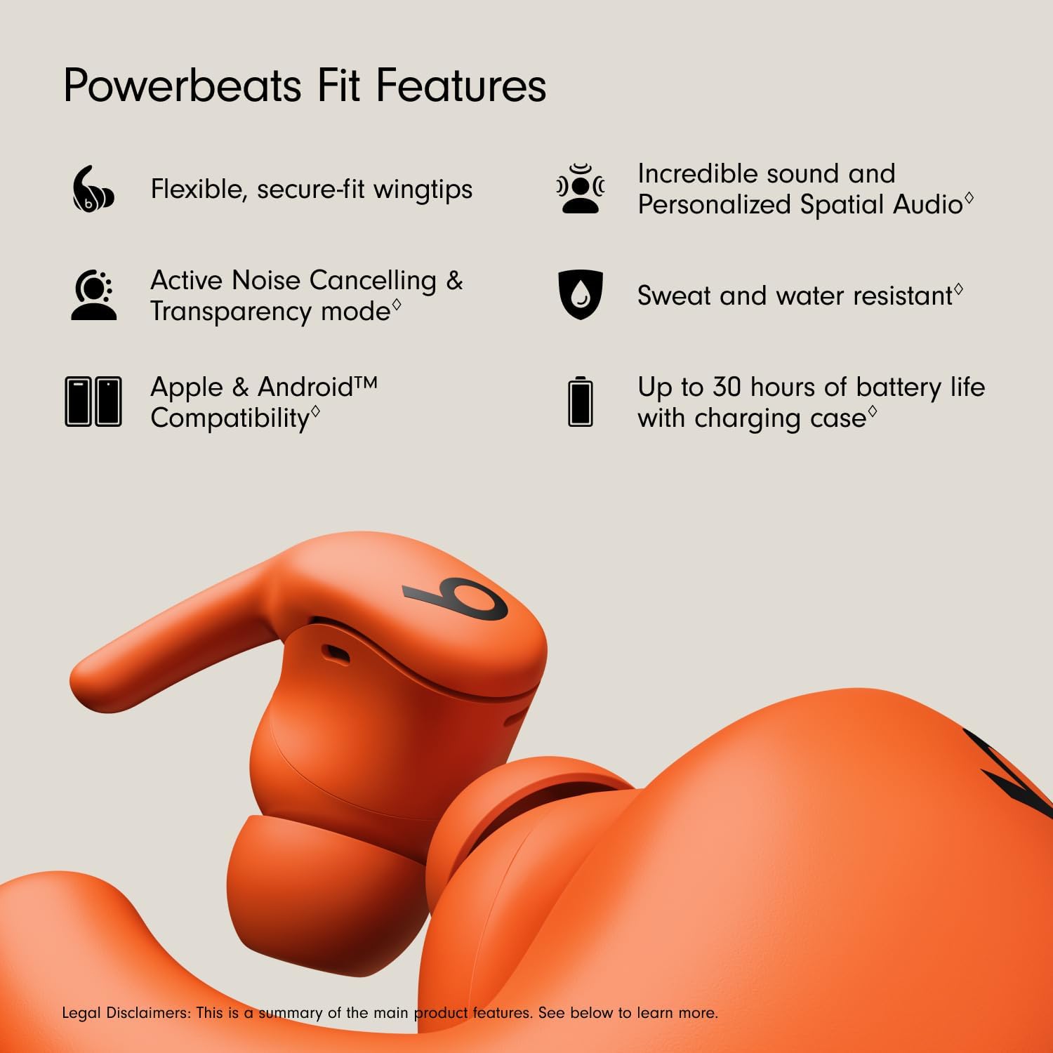 AUDÍFONOS BEATS POWERBEATS FIT TRUE WIRELESS NOISE CANCELLING NARANJA - 2