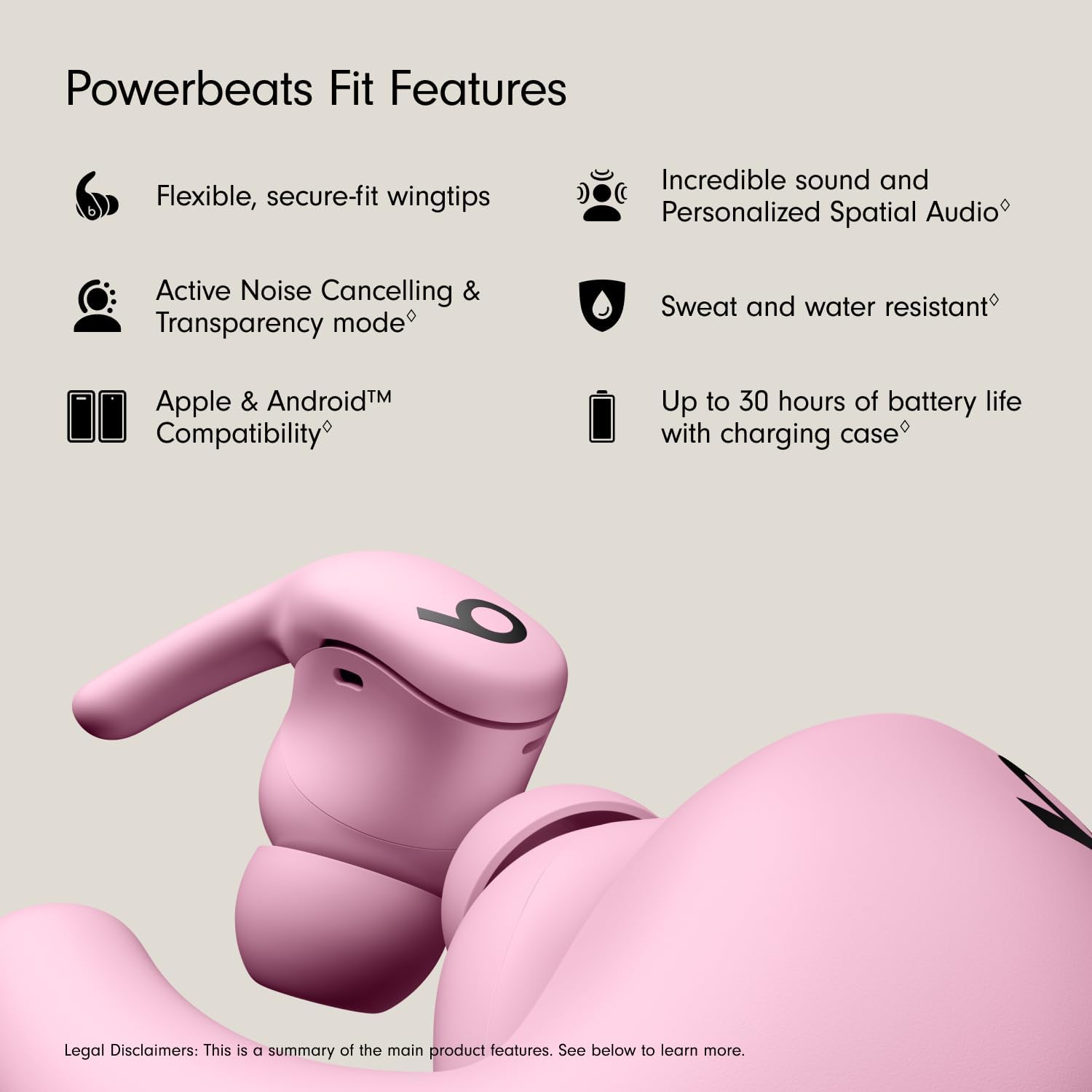 AUDÍFONOS BEATS POWERBEATS FIT TRUE WIRELESS CON CANCELACIÓN DE RUIDO ROSA - 2