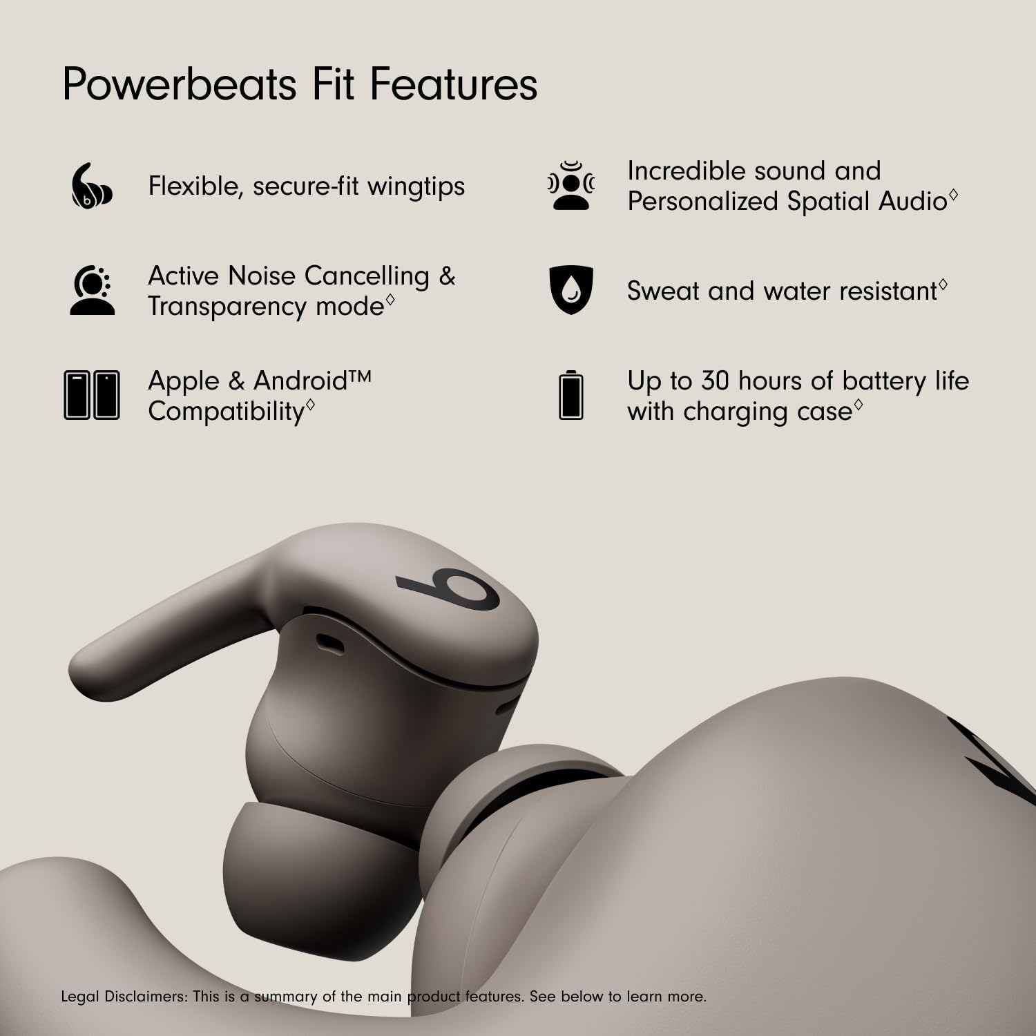 AUDÍFONOS BEATS POWERBEATS FIT TRUE WIRELESS CON CANCELACIÓN DE RUIDO GRIS - 2