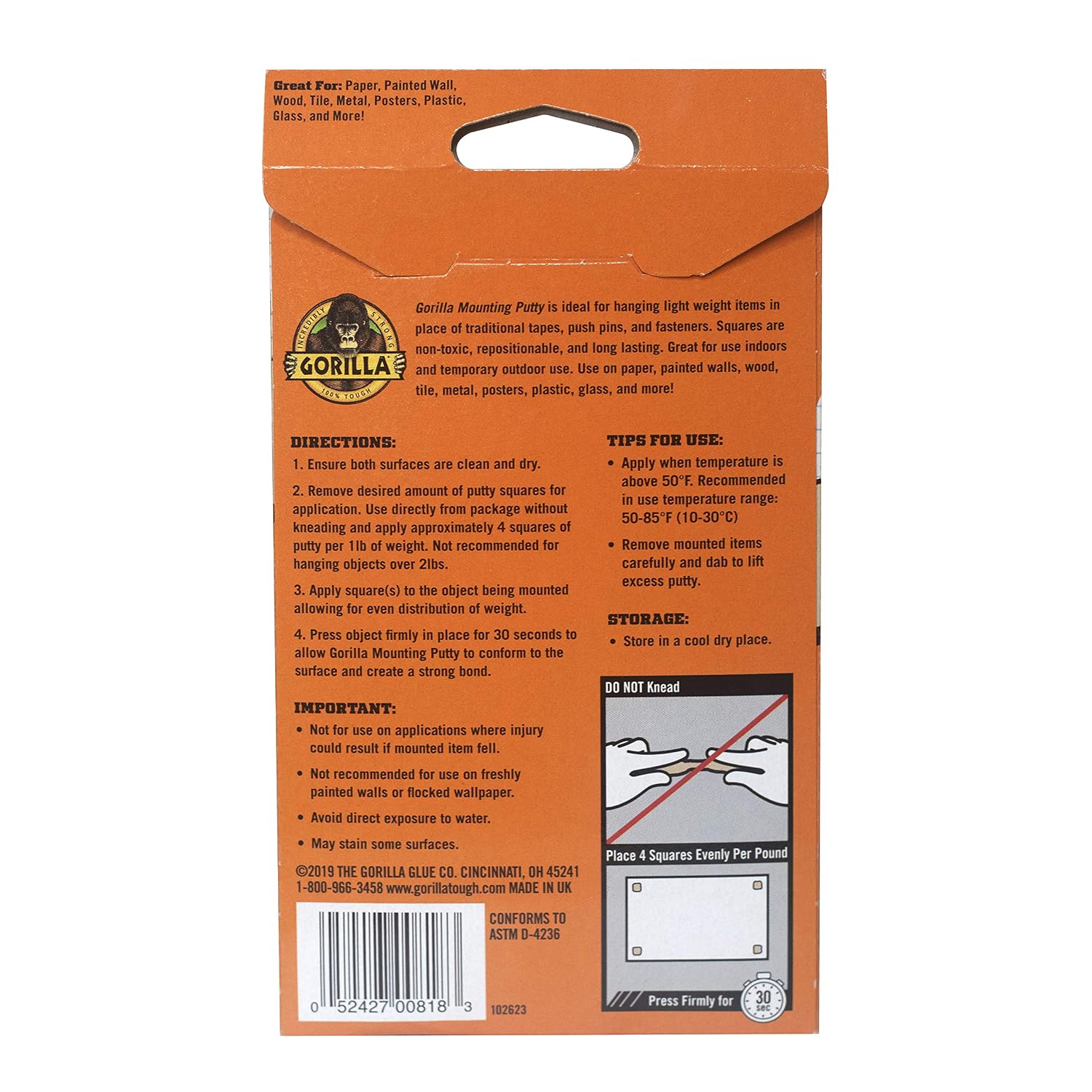 NOTAS ADHESIVAS GORILLA MOUNTING PUTTY COLOR BEIGE NATURAL 84 CUADRADOS - 4
