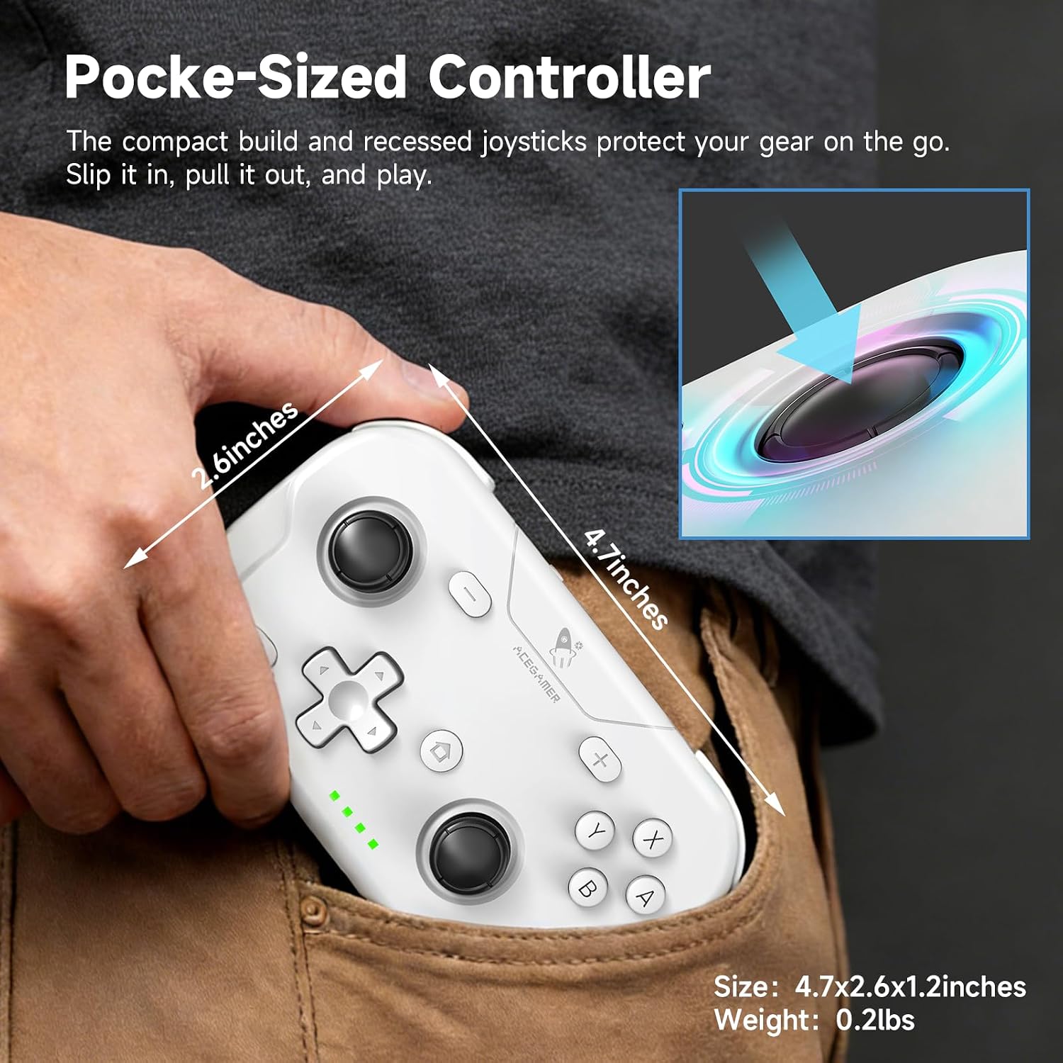 CONTROL INALÁMBRICO ACEGAMER POCKET PARA NINTENDO SWITCH, SWITCH 2, ANDROID, IOS, PC Y STEAM DECK NEGRO - 2
