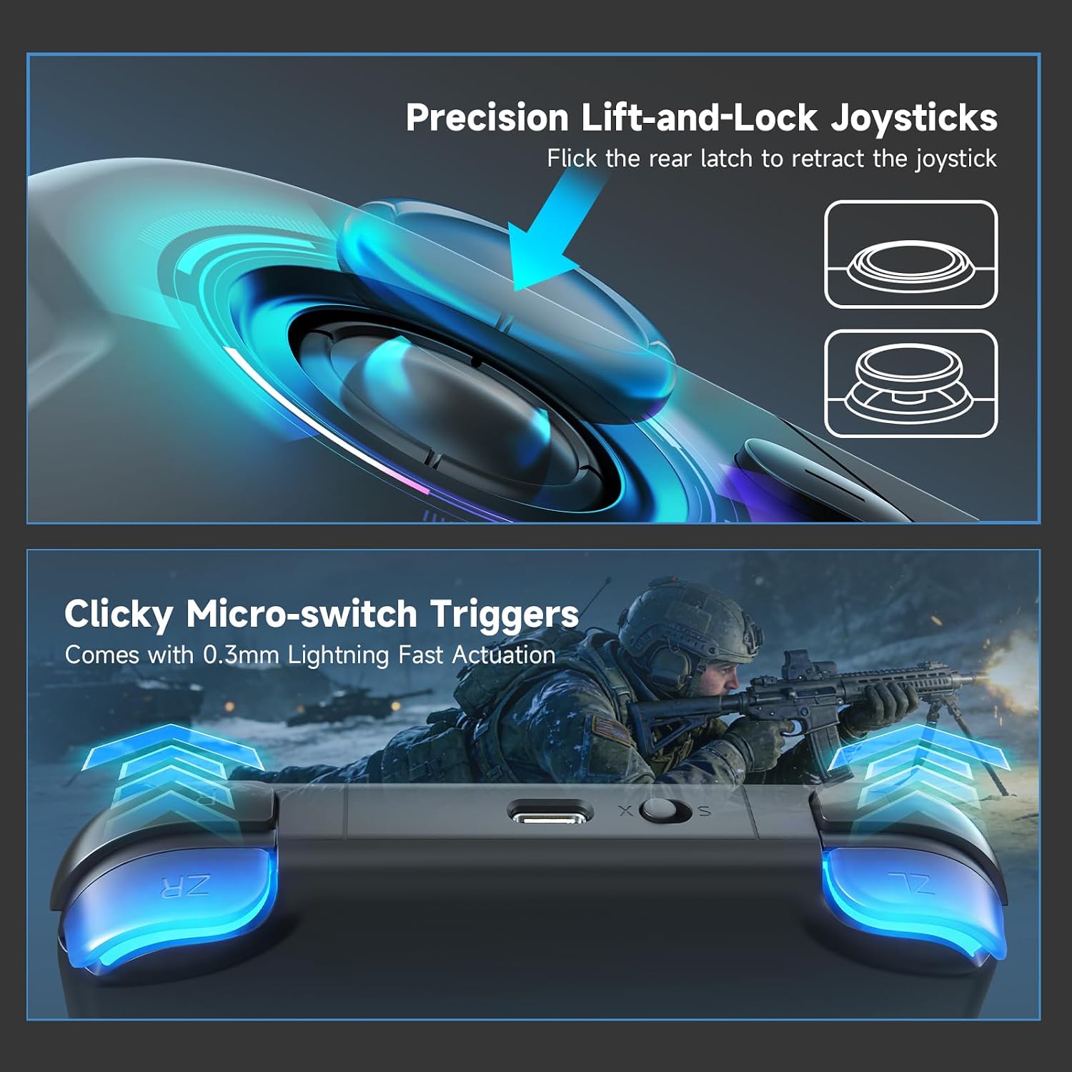 CONTROL INALÁMBRICO ACEGAMER POCKET PARA NINTENDO SWITCH, SWITCH 2, ANDROID, IOS, PC Y STEAM DECK NEGRO - 3