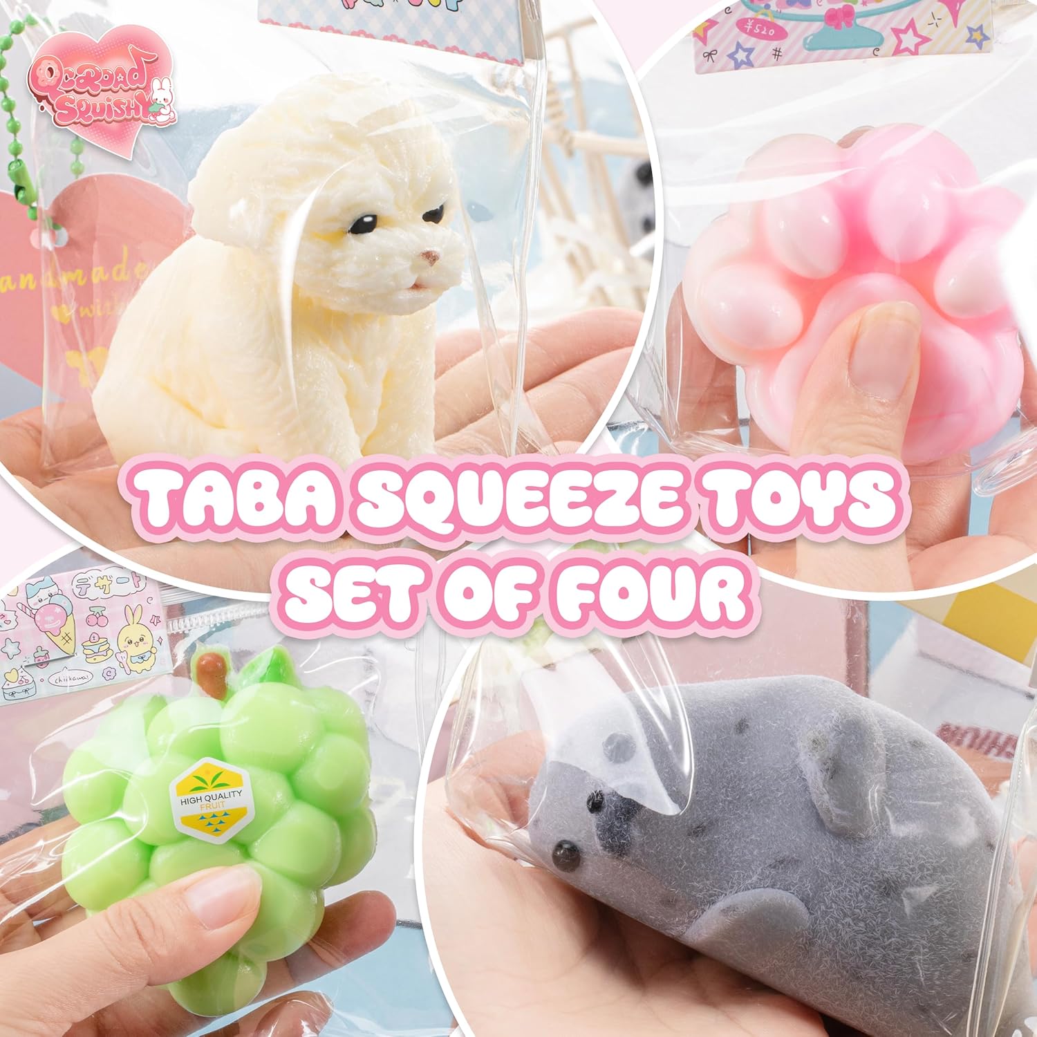 SQUISHY DE SILICONA QCROAD ANIMAL HECHO A MANO 4 PIEZAS CACHORRO FOCA GATO UVA - 3