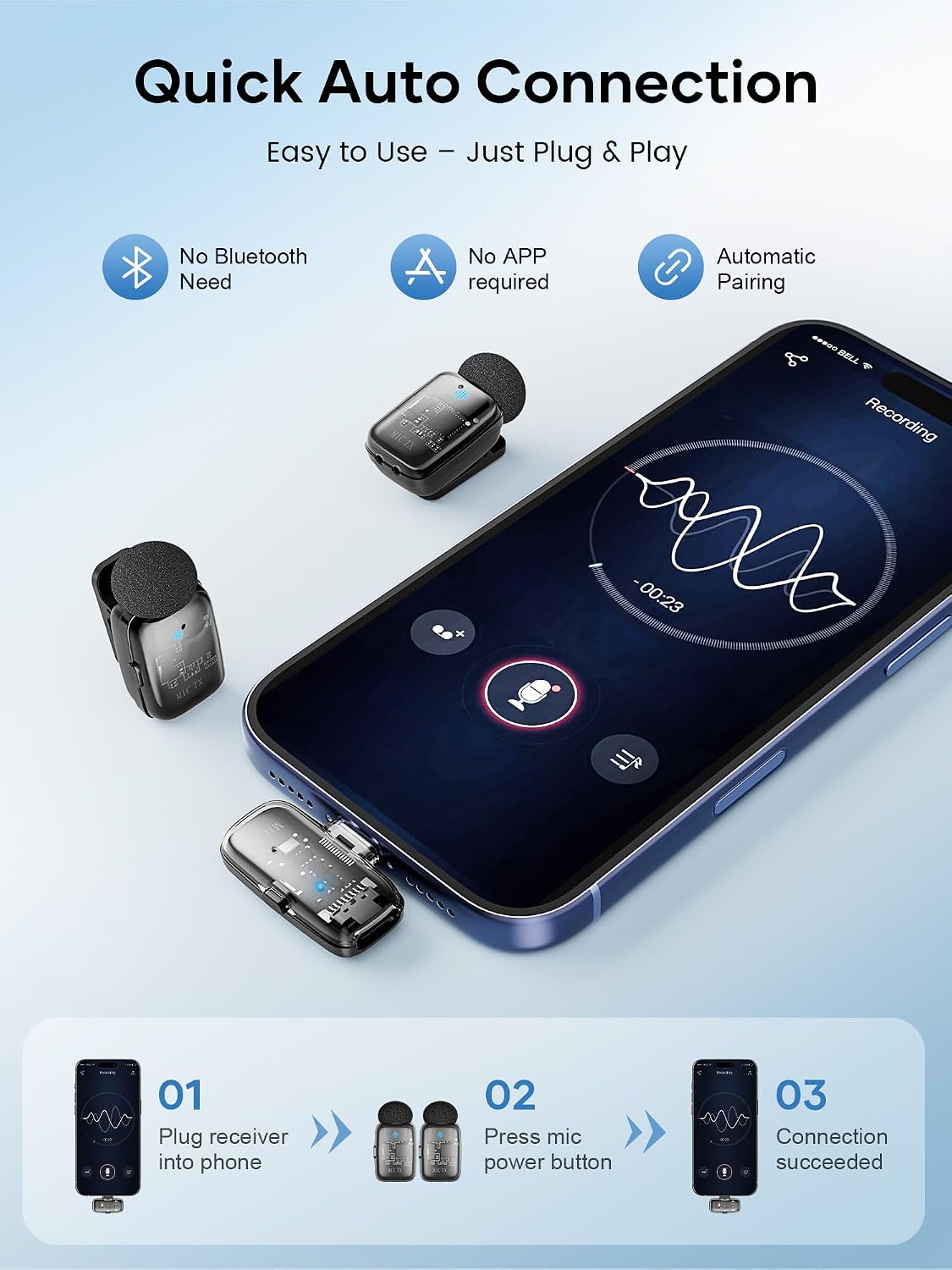 MICRÓFONO INALÁMBRICO CZOCPOS CON ESTUCHE DE CARGA PARA IPHONE IPAD ANDROID - 2