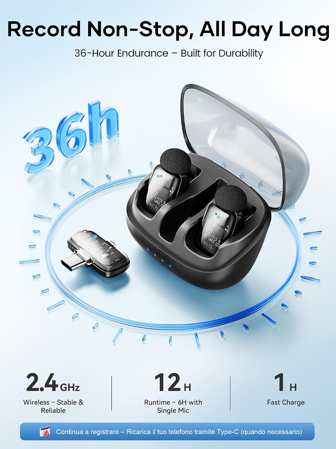 MICRÓFONO INALÁMBRICO CZOCPOS CON ESTUCHE DE CARGA PARA IPHONE IPAD ANDROID - 5