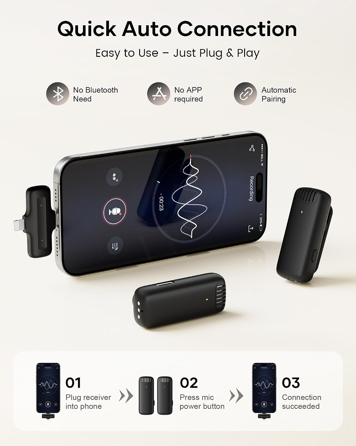 MICRÓFONO INALÁMBRICO CZOCPOS PARA IPHONE IPAD ANDROID CON ESTUCHE DE CARGA - 2