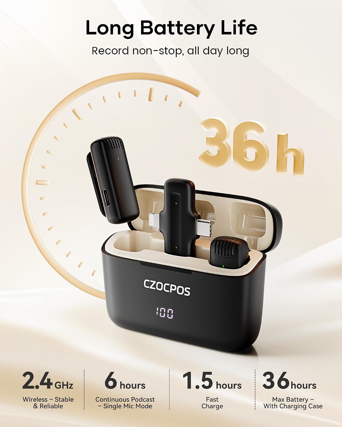MICRÓFONO INALÁMBRICO CZOCPOS PARA IPHONE IPAD ANDROID CON ESTUCHE DE CARGA - 4